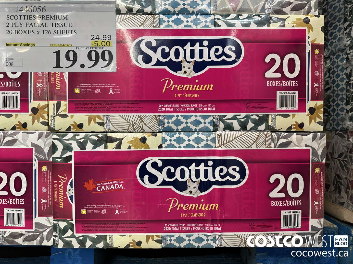 1446056 SCOTTIES PREMIUM 2 PLY FACIAL TISSUE 20 BOXES x 126 SHEETS ($5.00 INSTANT SAVINGS EXPIRES ON 2024-05-05) $19.99