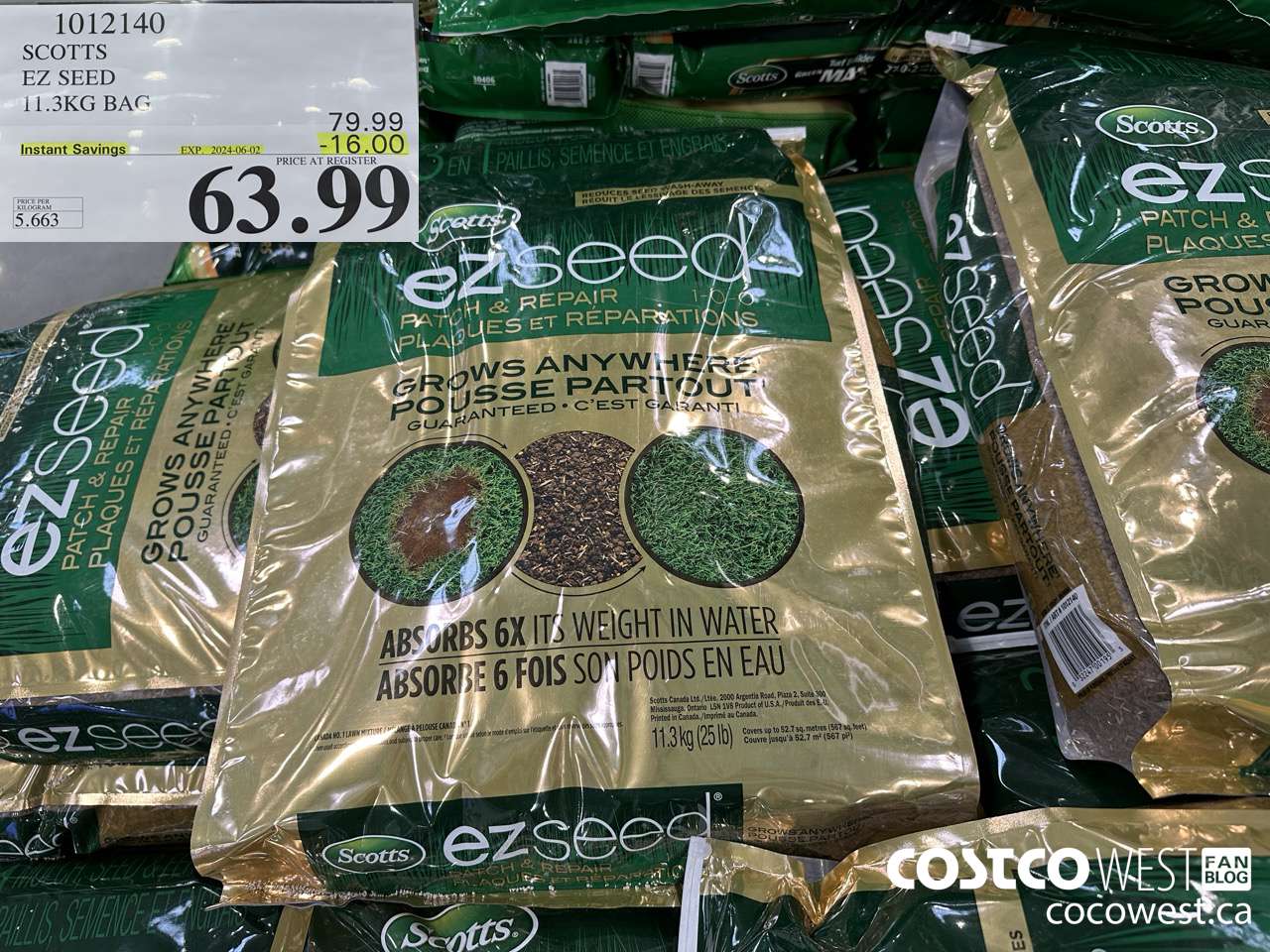 1012140 SCOTTS EZ SEED 11.3KG BAG ($16.00 INSTANT SAVINGS EXPIRES ON 2024-06-02) $63.99