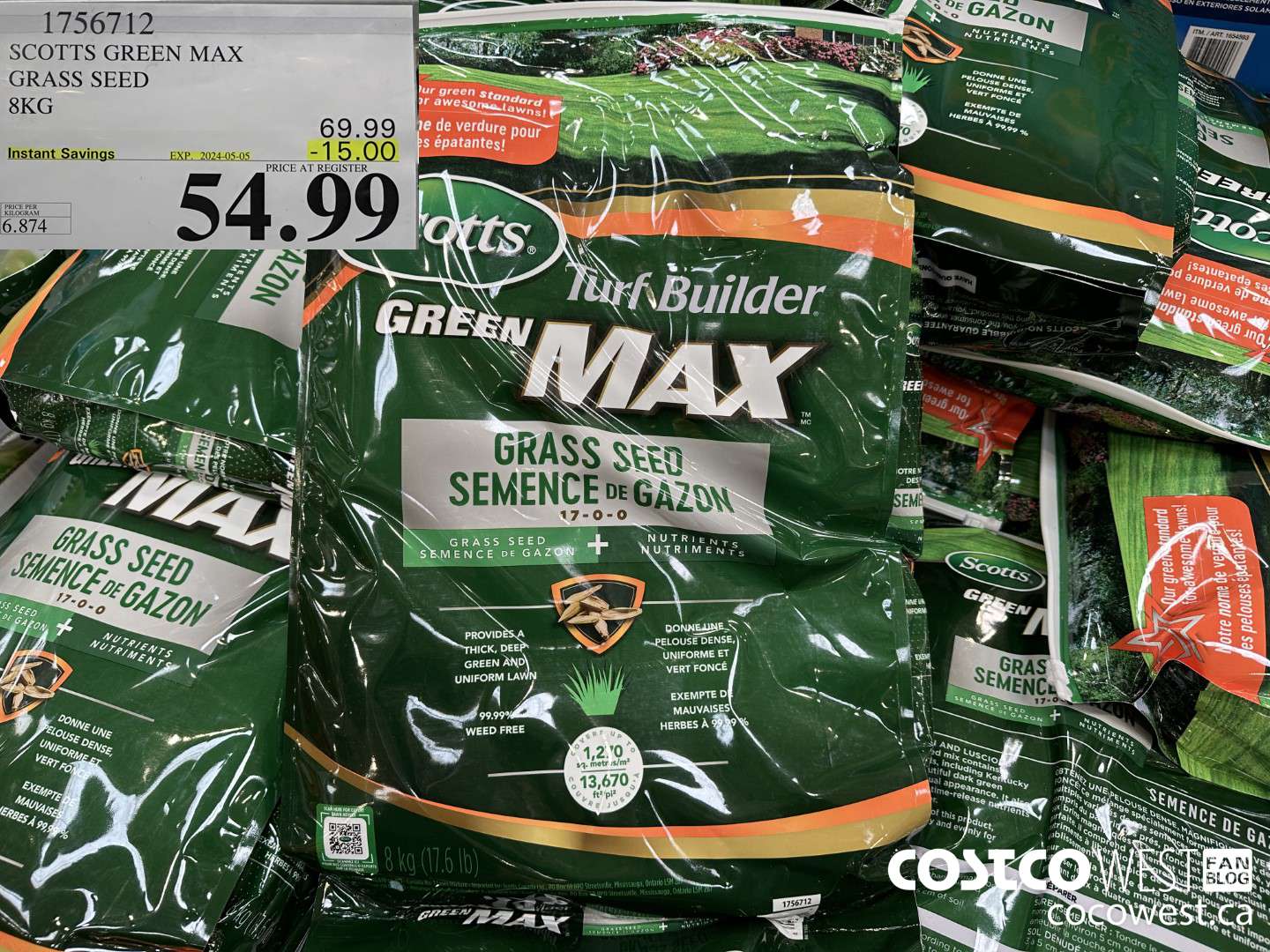 1756712 SCOTTS GREEN MAX GRASS SEED 8KG ($15.00 INSTANT SAVINGS EXPIRES ON 2024-05-05) $54.99