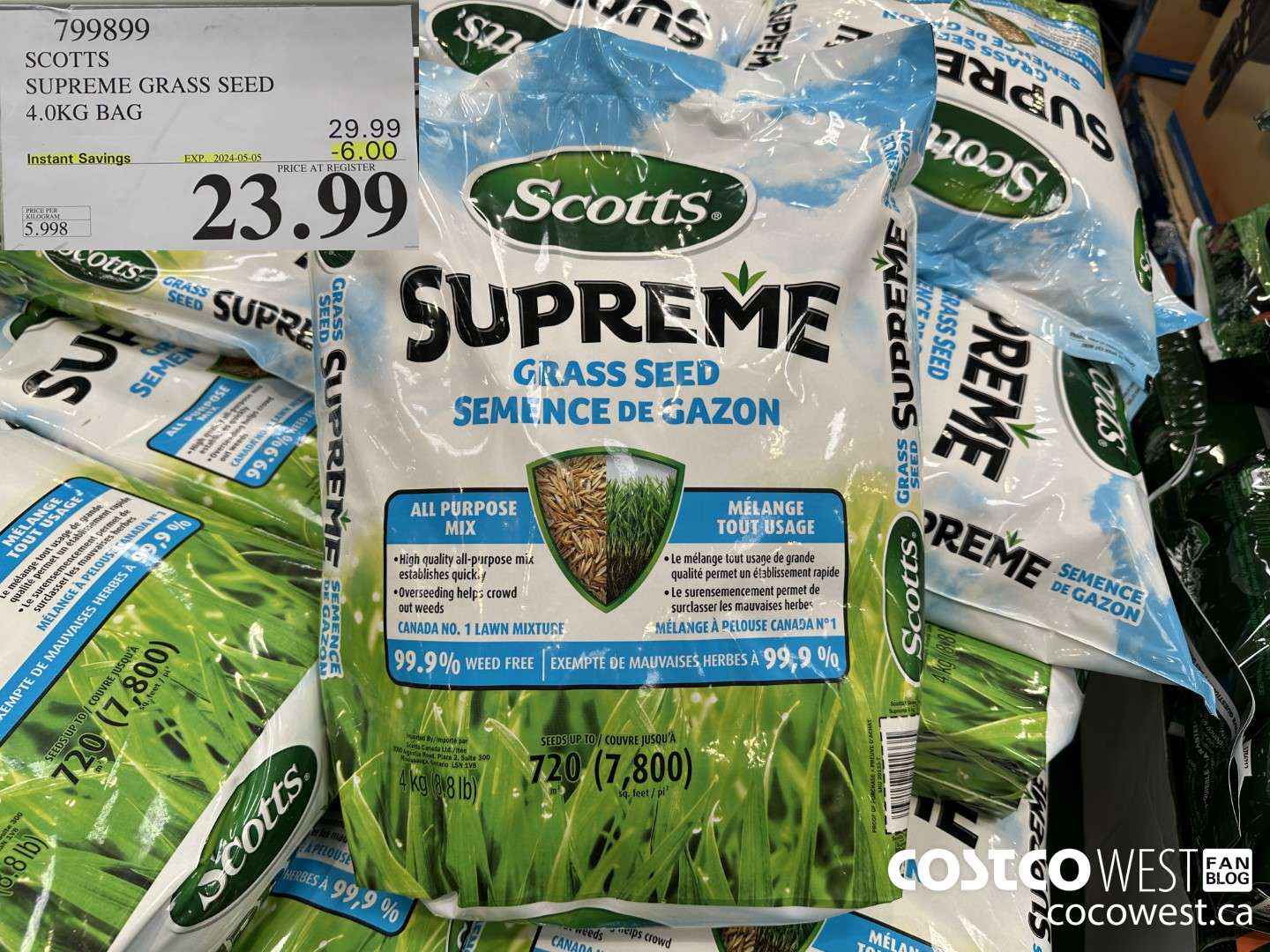 799899 SCOTTS SUPREME GRASS SEED 4.0 KG BAG ($6.00 INSTANT SAVINGS EXPIRES ON 2024-05-05) $23.99