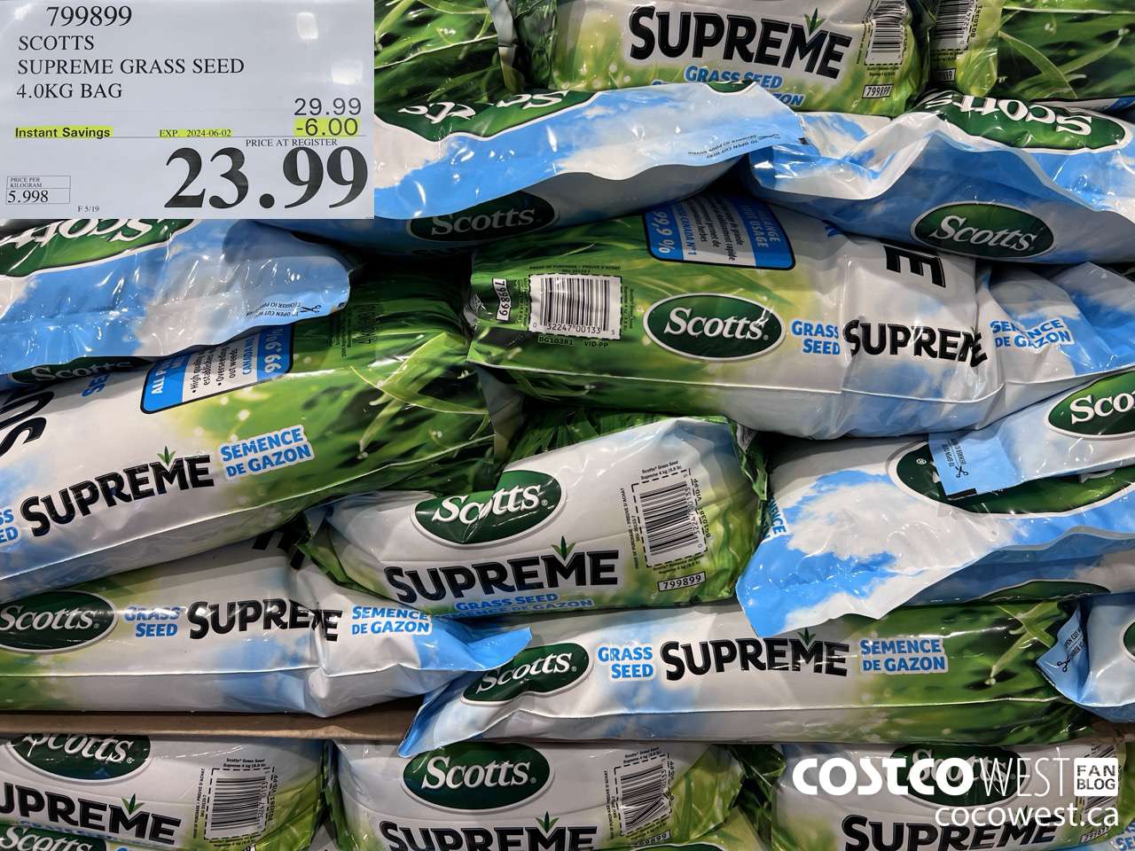 799899 SCOTTS SUPREME GRASS SEED 4.0 KG BAG ($6.00 INSTANT SAVINGS EXPIRES ON 2024-06-02) $23.99
