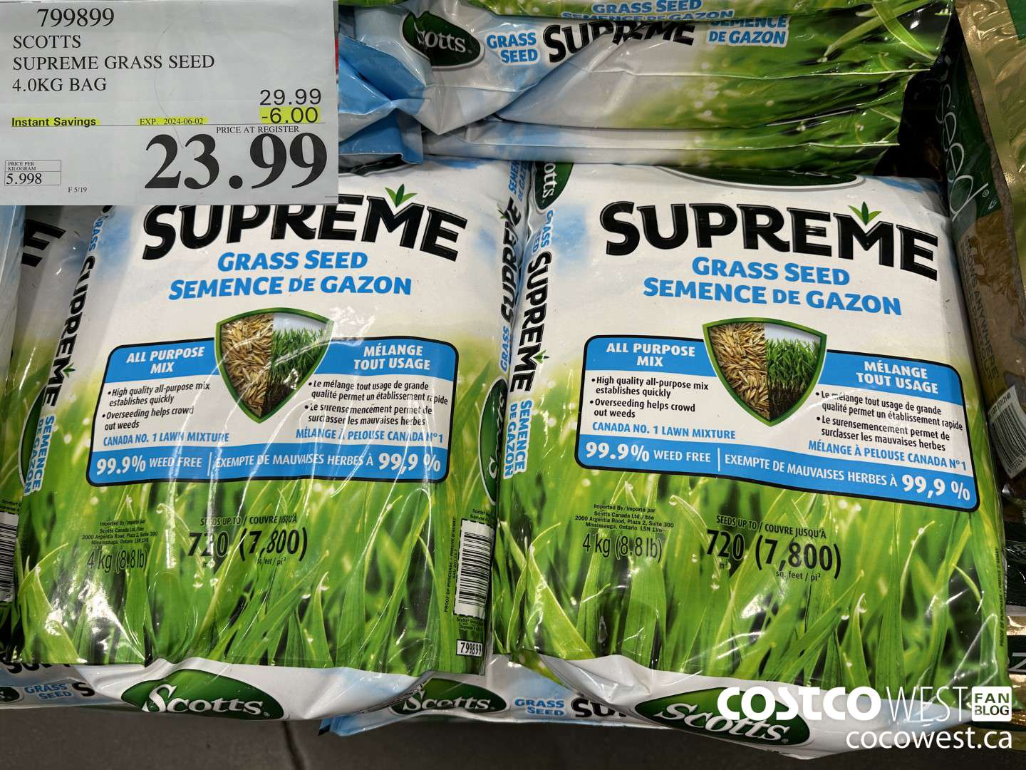 799899 SCOTTS SUPREME GRASS SEED 4.0 KG BAG ($6.00 INSTANT SAVINGS EXPIRES ON 2024-06-02) $23.99
