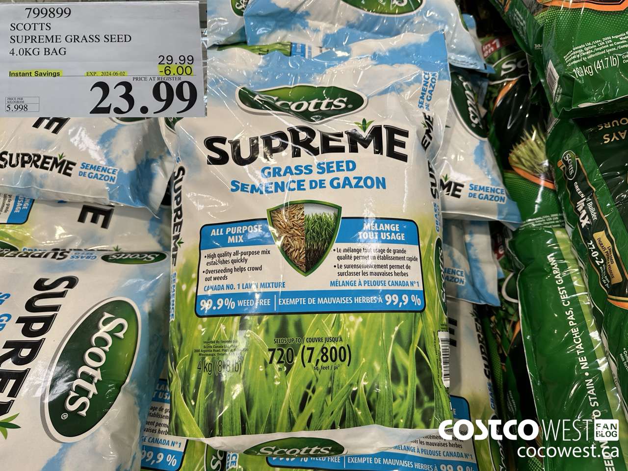 799899 SCOTTS SUPREME GRASS SEED 4.0 KG BAG ($6.00 INSTANT SAVINGS EXPIRES ON 2024-06-02) $23.99