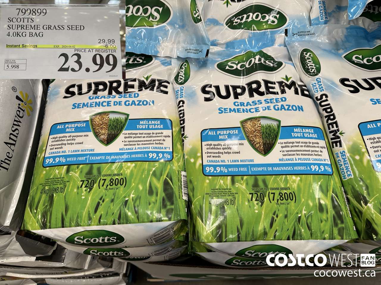 799899 SCOTTS SUPREME GRASS SEED 4.0 KG BAG ($6.00 INSTANT SAVINGS EXPIRES ON 2024-06-02) $23.99