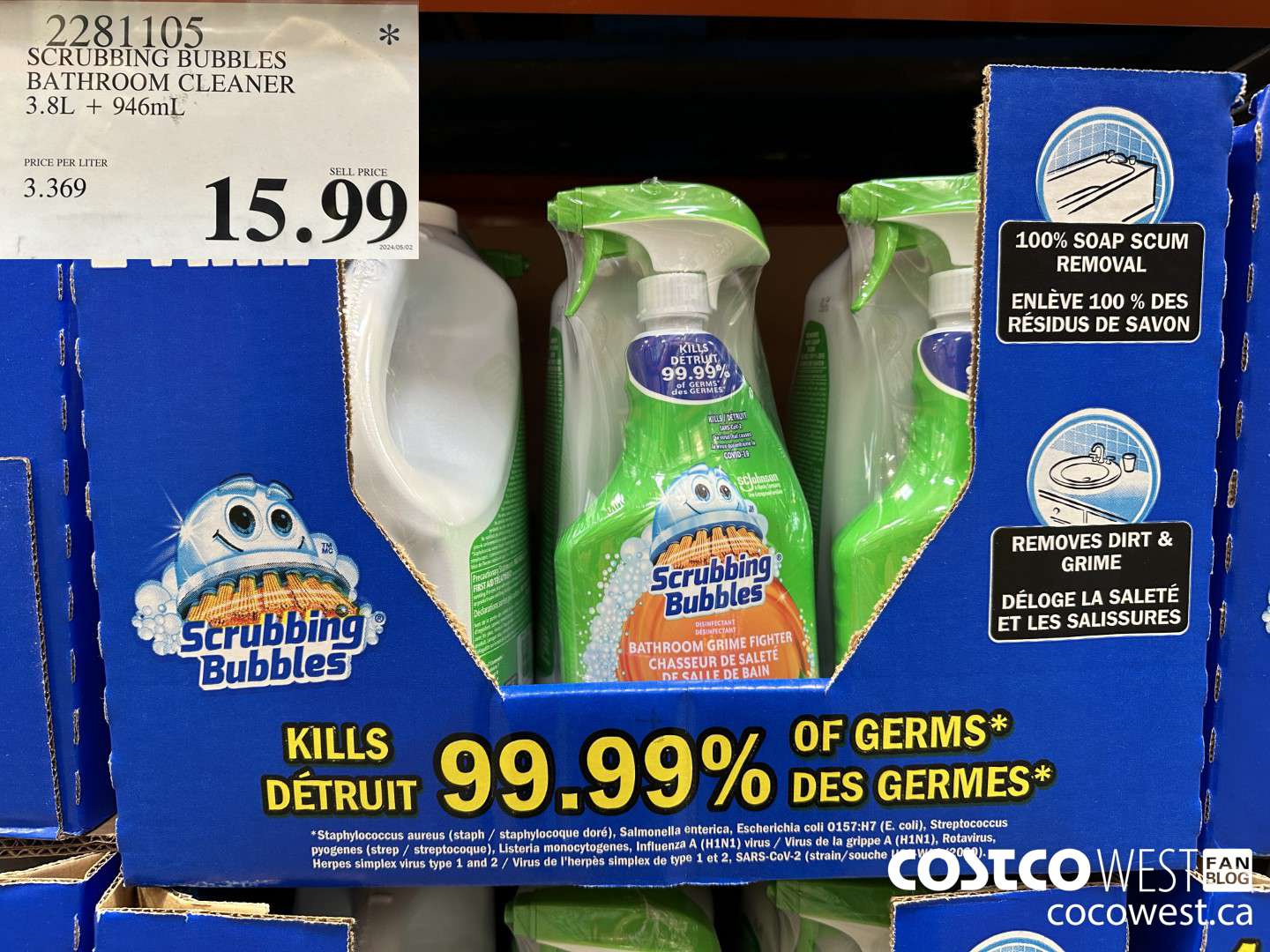 2281105 SCRUBBING BUBBLES BATHROOM CLEANER 3.8L + 946ML $15.99