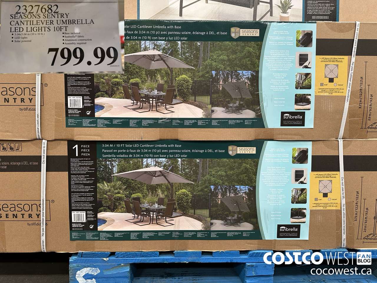 2327682 SEASONS SENTRY CANTILEVER UMBRELLA LED LIGHTS 10FT $799.99