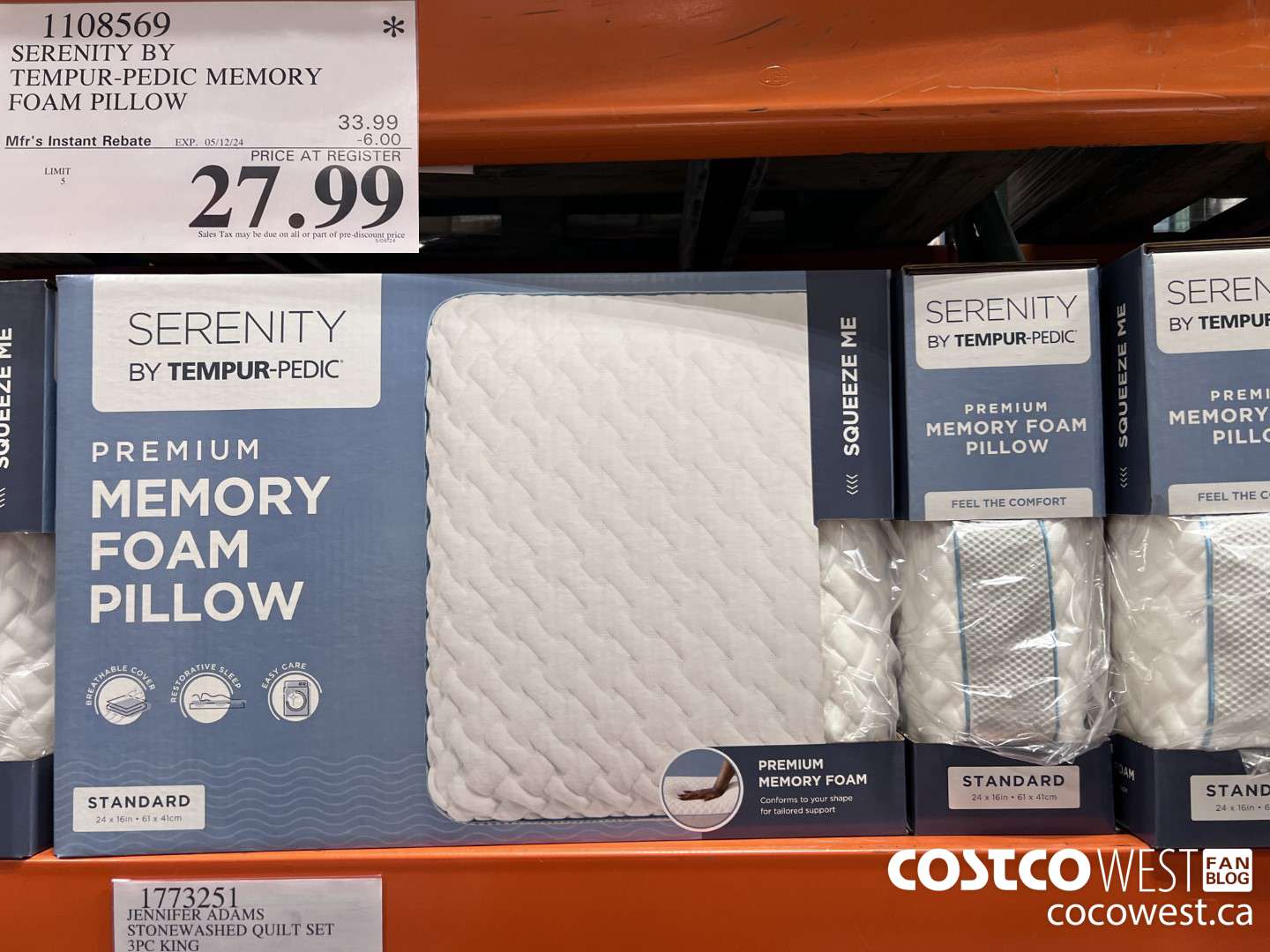 1108569 SERENITY BY TEMPUR-PEDIC MEMORY FOAM PILLOW ($6.00 INSTANT SAVINGS EXPIRES ON 2024-05-12) $27.99