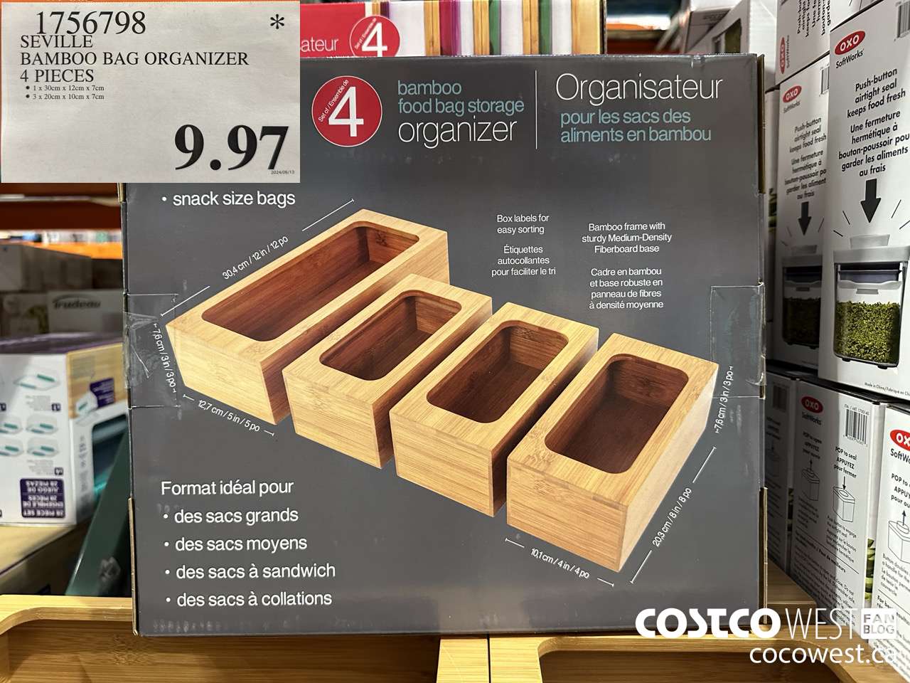 1756798 SEVILLE BAMBOO BAG ORGANIZER 4 PIECES $9.97