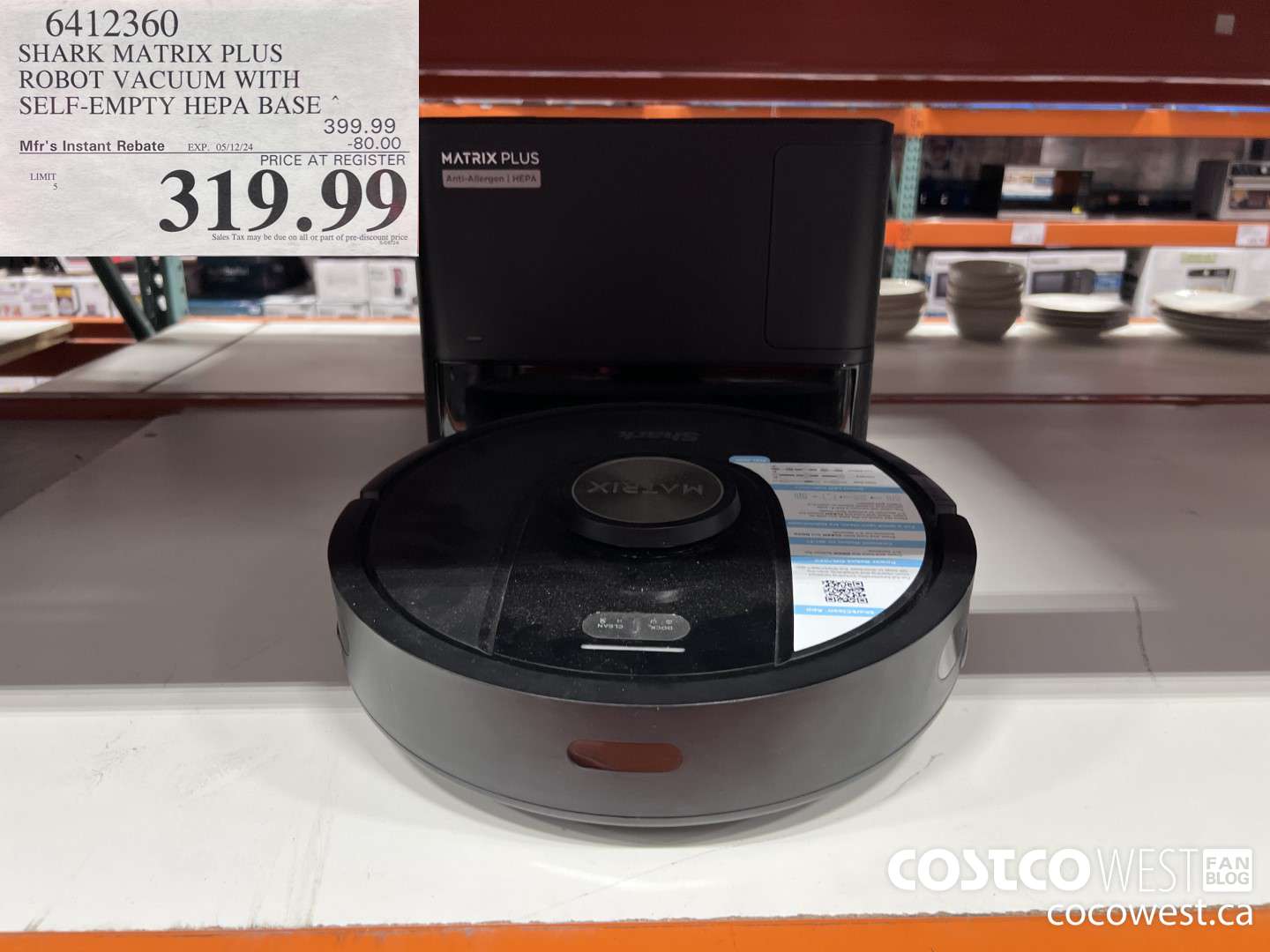 6412360 SHARK MATRIX PRO ROBOT VACUUM WITH AUTO-EMPTY HEPA BASE ($80.00 INSTANT SAVINGS EXPIRES ON 2024-05-12) $319.99