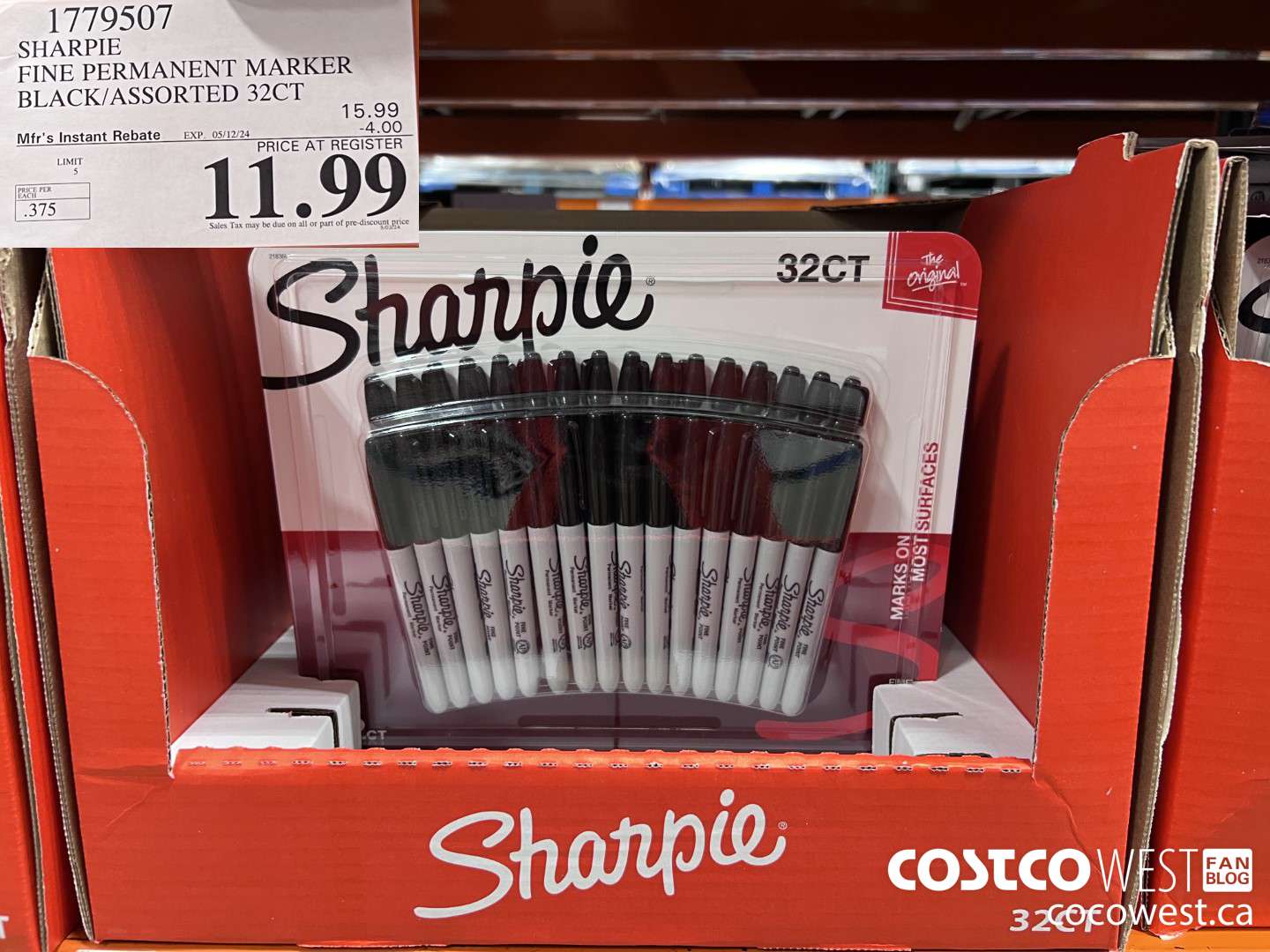 1779507 SHARPIE FINE PERMANENT MARKER BLACK/ASSORTED 32CT ($4.00 INSTANT SAVINGS EXPIRES ON 2024-05-12) $11.99