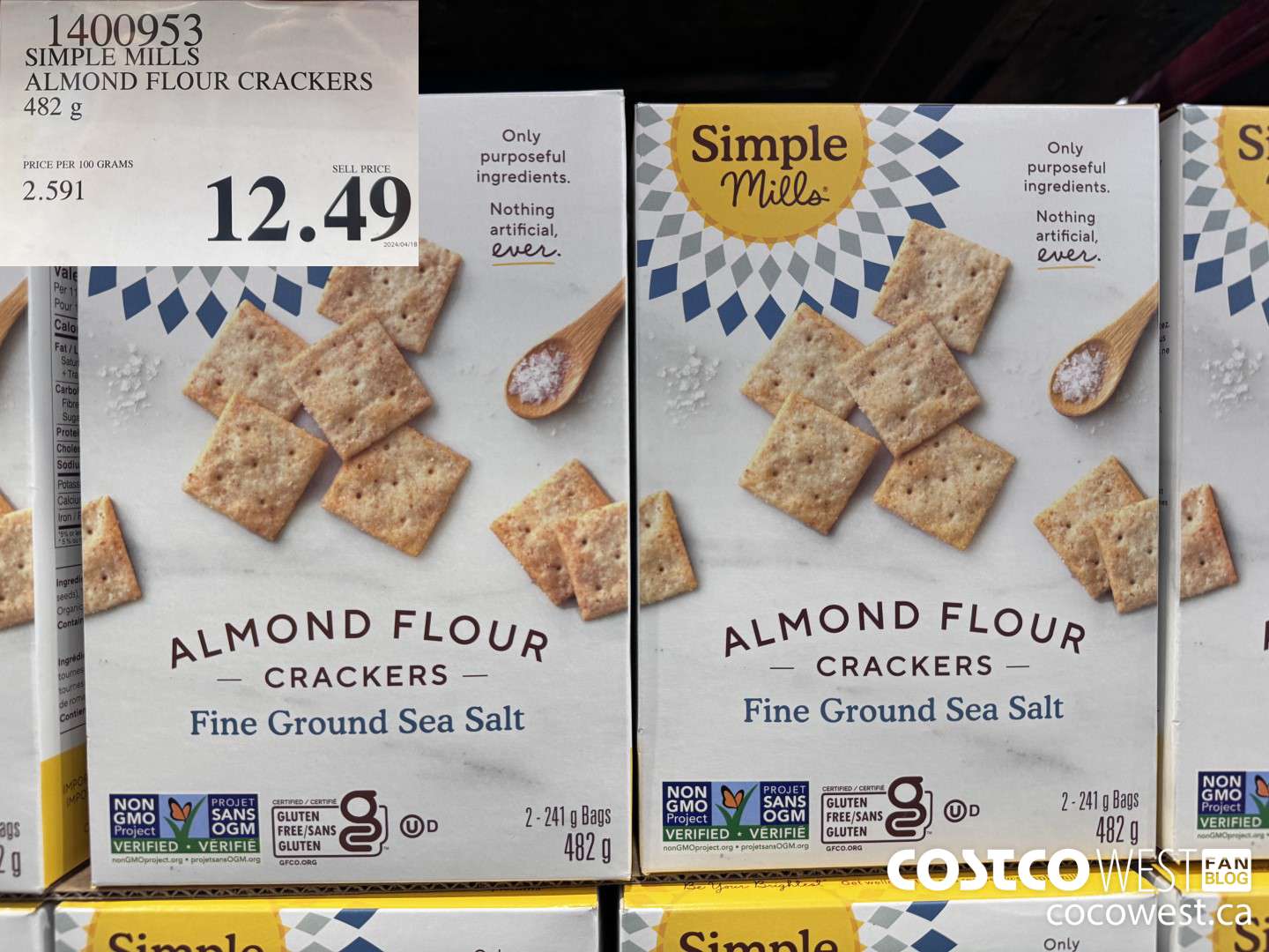 1400953 SIMPLE MILLS ALMOND FLOUR CRACKERS 482 g $12.49