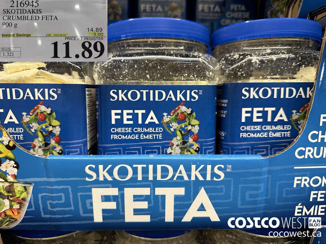 216945 SKOTIDAKIS CRUMBLED FETA 900 g ($3.00 INSTANT SAVINGS EXPIRES ON 2024-06-02) $11.89