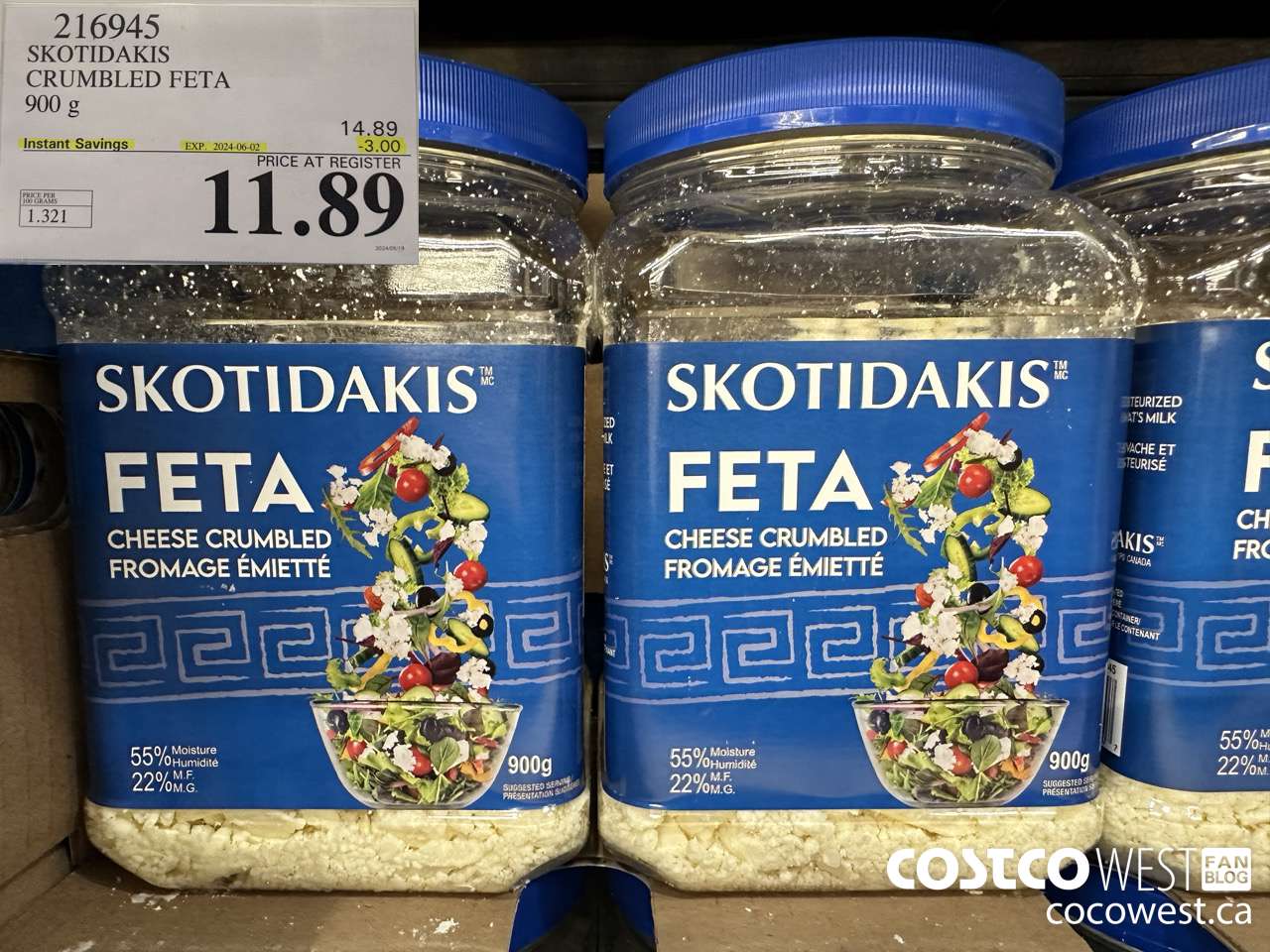 216945 SKOTIDAKIS CRUMBLED FETA 900 g ($3.00 INSTANT SAVINGS EXPIRES ON 2024-06-02) $11.89