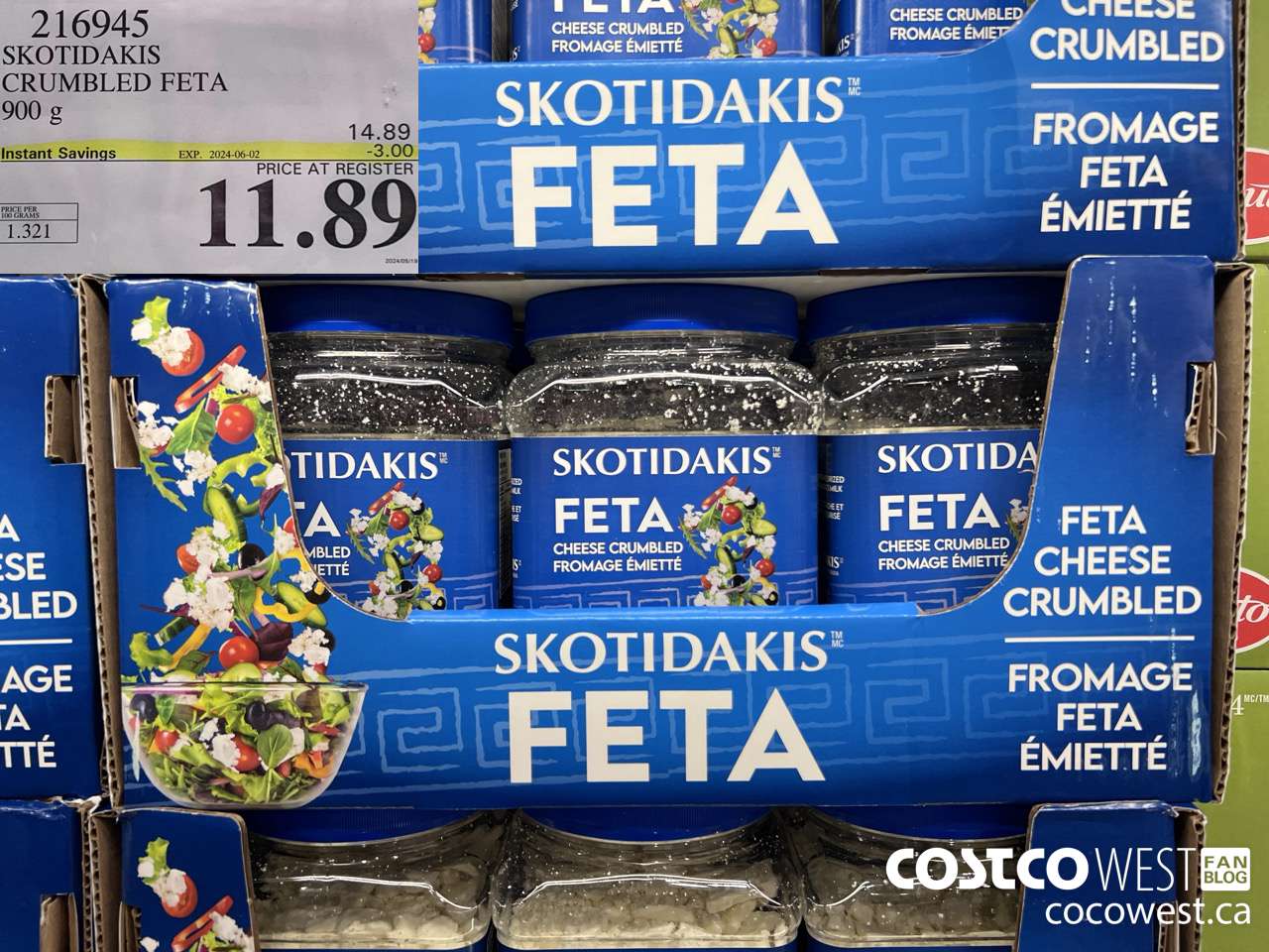 216945 SKOTIDAKIS CRUMBLED FETA 900 g ($3.00 INSTANT SAVINGS EXPIRES ON 2024-06-02) $11.89