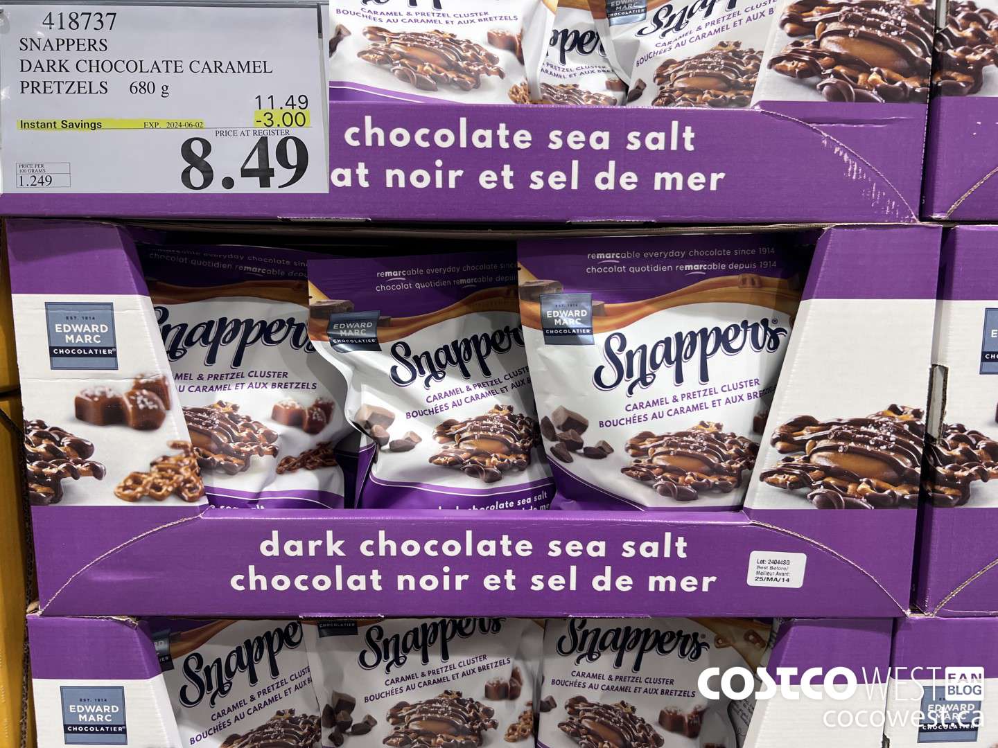 418737 SNAPPERS DARK CHOCOLATE CARAMEL PRETZELS 680 g ($3.00 INSTANT SAVINGS EXPIRES ON 2024-06-02) $8.49