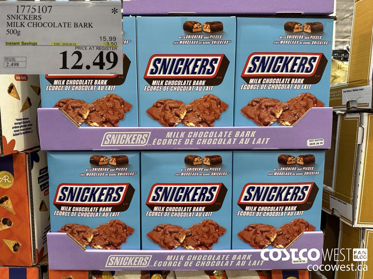 1775107 SNICKERS MILK CHOCOLATE BARK 500G ($3.50 INSTANT SAVINGS EXPIRES ON 2024-06-16) $12.49