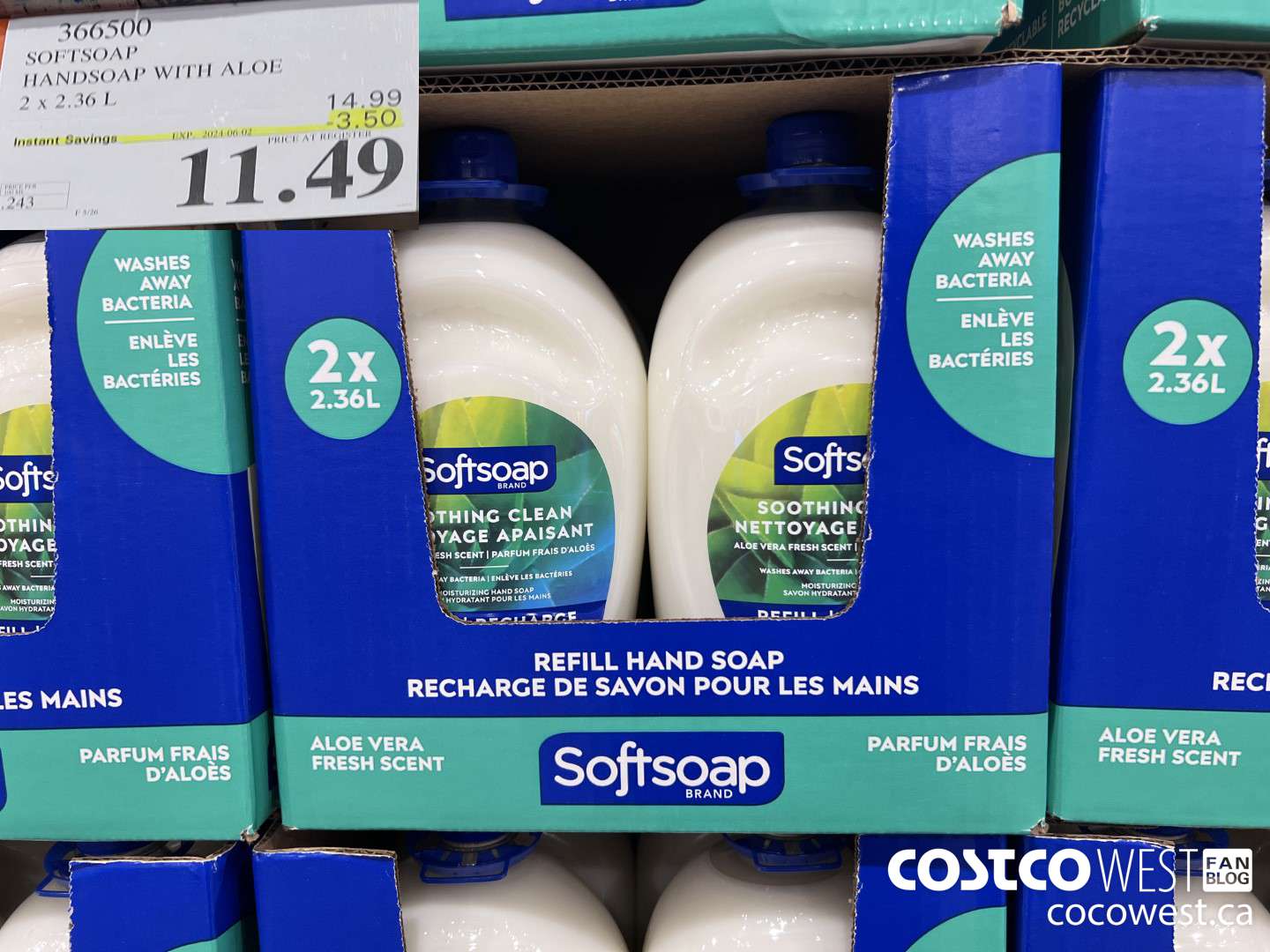 366500 SOFTSOAP HANDSOAP WITH ALOE 2 X 2.36L ($3.50 INSTANT SAVINGS EXPIRES ON 2024-06-02) $11.49