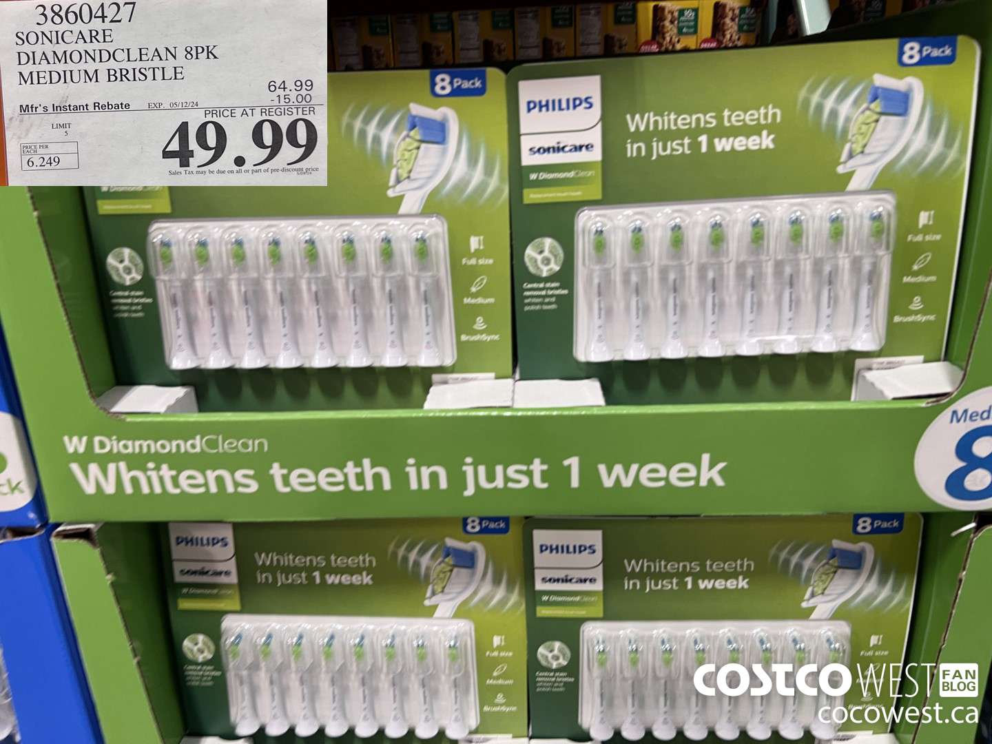 3860427 SONICARE DIAMONDCLEAN 8PK MEDIUM BRISTLE ($15.00 INSTANT SAVINGS EXPIRES ON 2024-05-12) $49.99