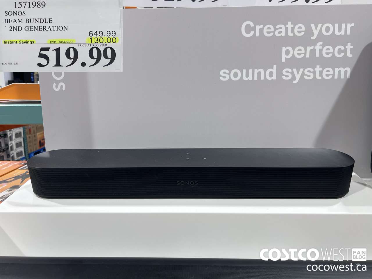 1571989 SONOS BEAM (GEN 2) BUNDLE ($130.00 INSTANT SAVINGS EXPIRES ON 2024-06-16) $519.99