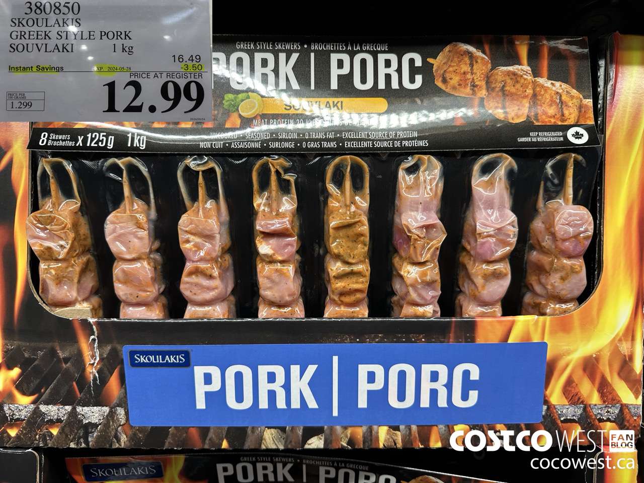 380850 SOUKLAKIS GREEK STYLE PORK SOUVLAKI 1KG ($3.50 INSTANT SAVINGS EXPIRES ON 2024-05-28) $12.99