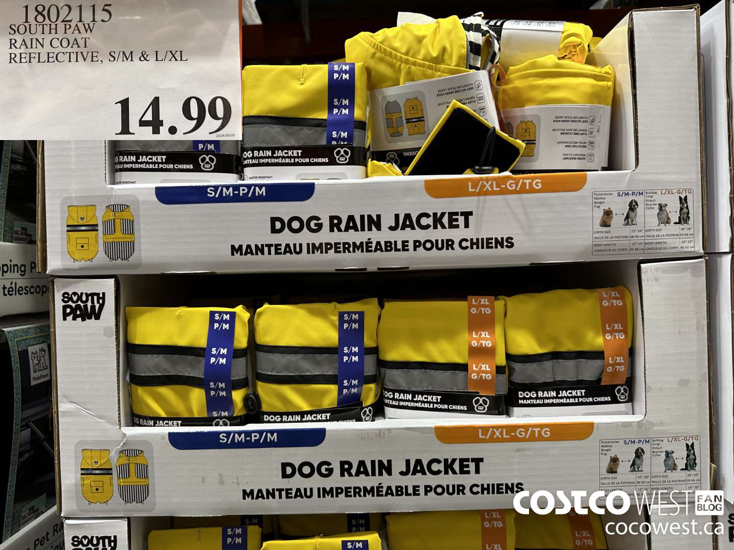 1802115 SOUTH PAW RAIN COAT REFLECTIVE S/M & L/XL $14.99