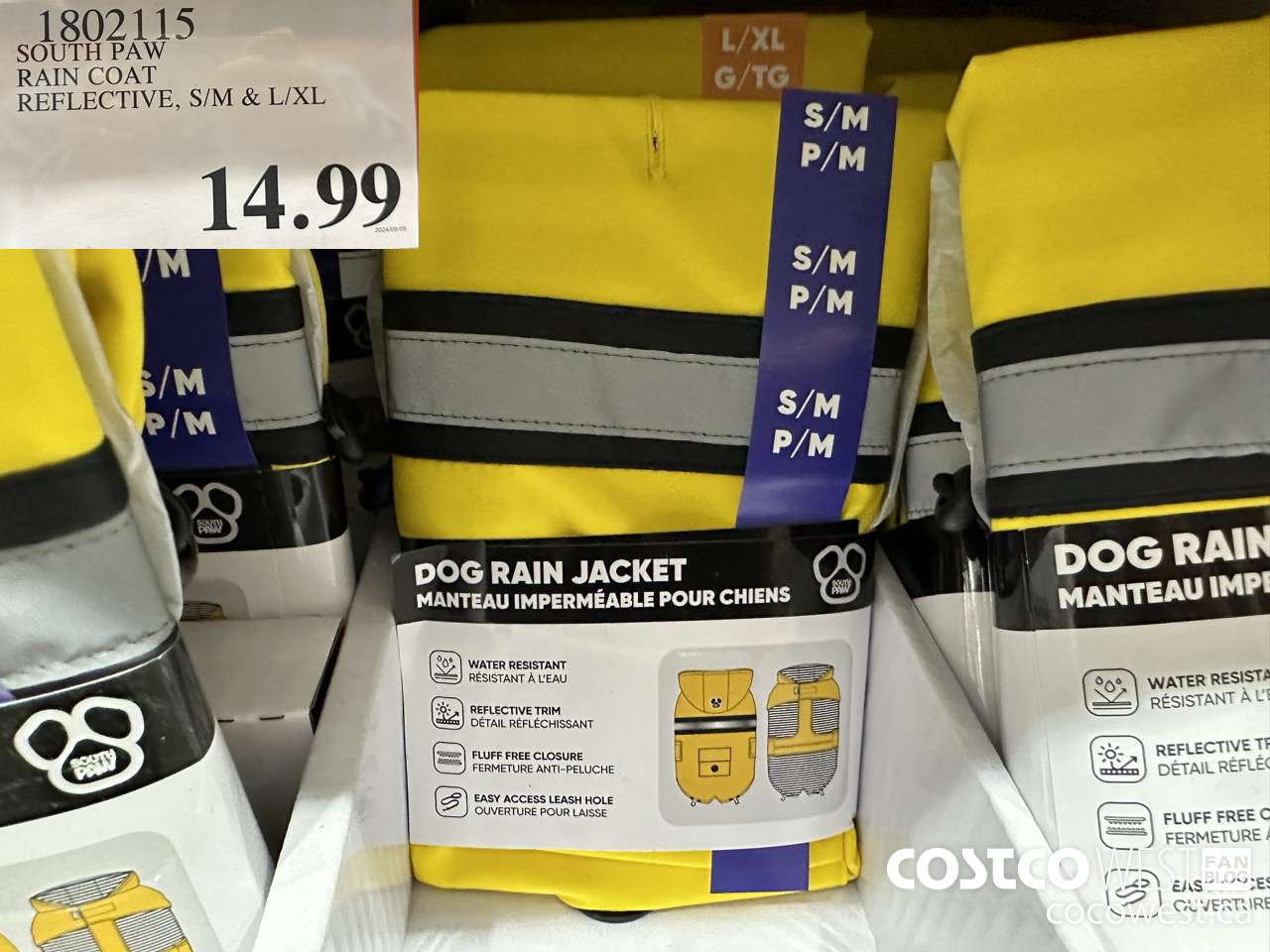 1802115 SOUTH PAW RAIN COAT REFLECTIVE S/M & L/XL $14.99