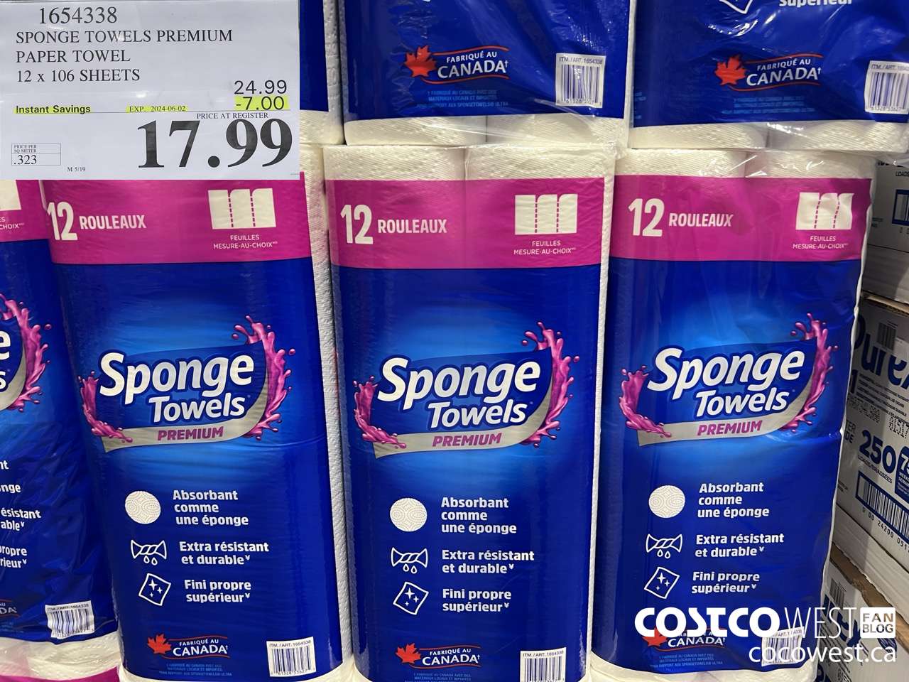 1654338 SPONGE TOWELS PREMIUM PAPER TOWEL 12 X 106 SHEETS ($7.00 INSTANT SAVINGS EXPIRES ON 2024-06-02) $17.99