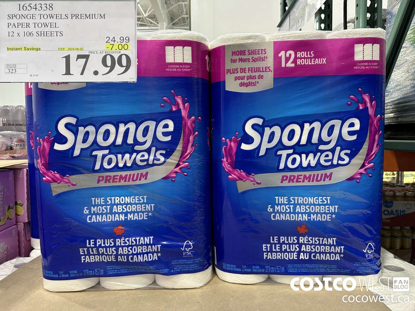 1654338 SPONGE TOWELS PREMIUM PAPER TOWEL 12 X 106 SHEETS ($7.00 INSTANT SAVINGS EXPIRES ON 2024-06-02) $17.99