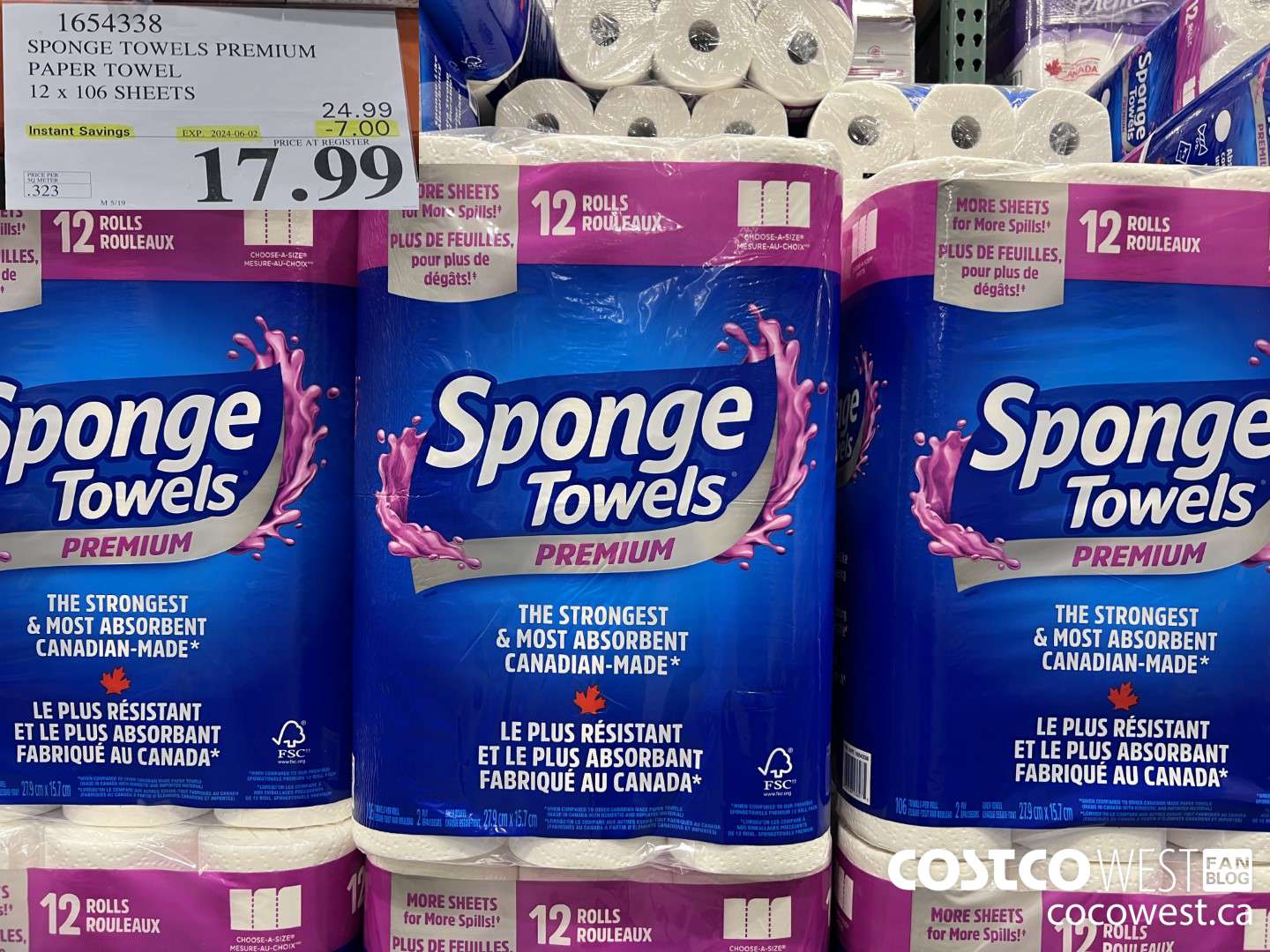 1654338 SPONGE TOWELS PREMIUM PAPER TOWEL 12 X 106 SHEETS ($7.00 INSTANT SAVINGS EXPIRES ON 2024-06-02) $17.99