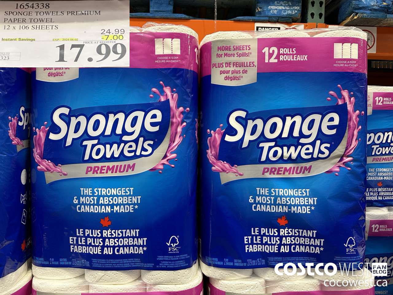 1654338 SPONGE TOWELS PREMIUM PAPER TOWEL 12 X 106 SHEETS ($7.00 INSTANT SAVINGS EXPIRES ON 2024-06-02) $17.99