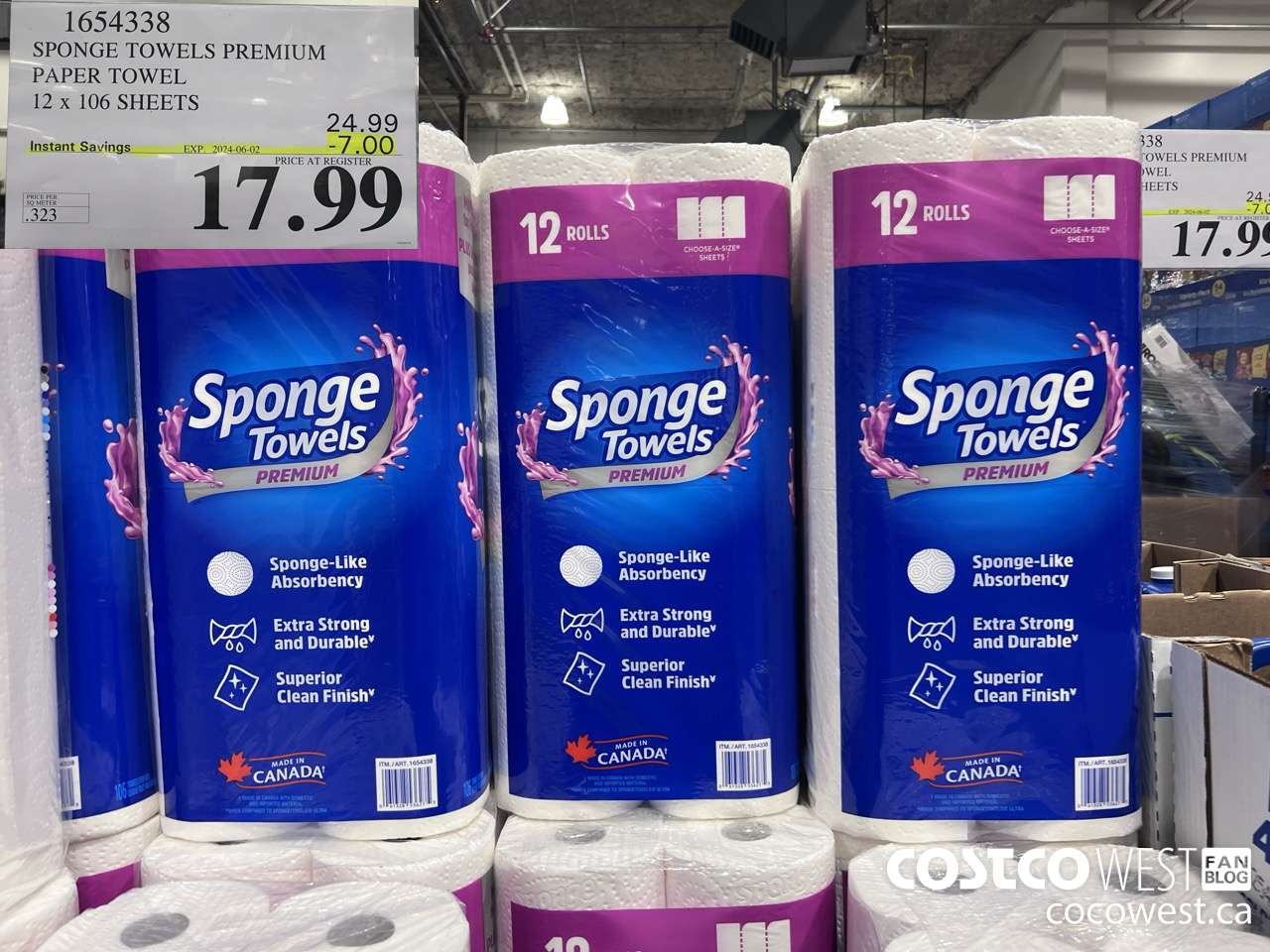 1654338 SPONGE TOWELS PREMIUM PAPER TOWEL 12 X 106 SHEETS ($7.00 INSTANT SAVINGS EXPIRES ON 2024-06-02) $17.99