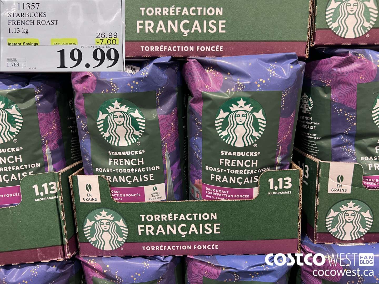 11357 STARBUCKS FRENCH ROAST 1.13KG ($7.00 INSTANT SAVINGS EXPIRES ON 2024-06-02) $19.99