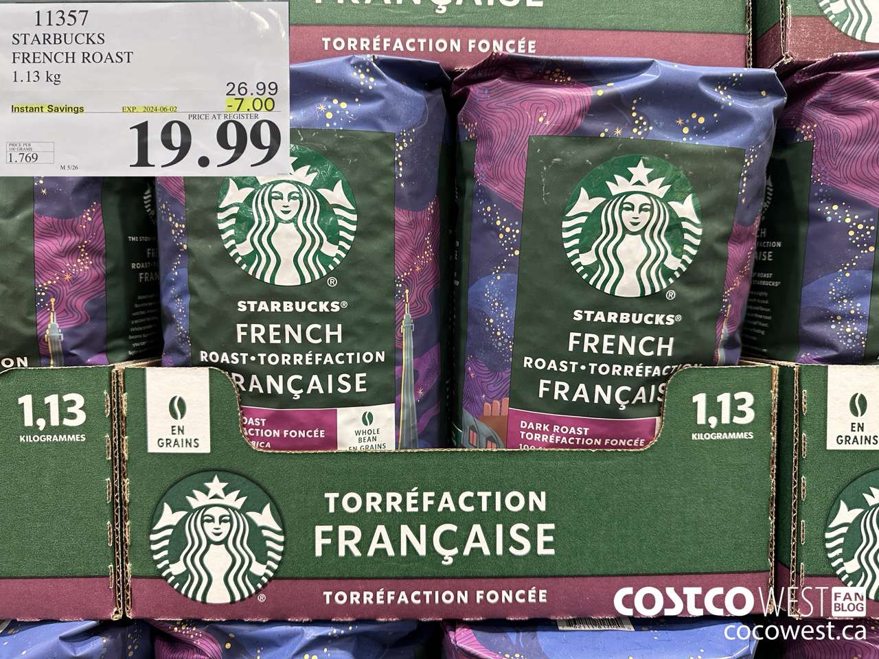 11357 STARBUCKS FRENCH ROAST 1.13KG ($7.00 INSTANT SAVINGS EXPIRES ON 2024-06-02) $19.99