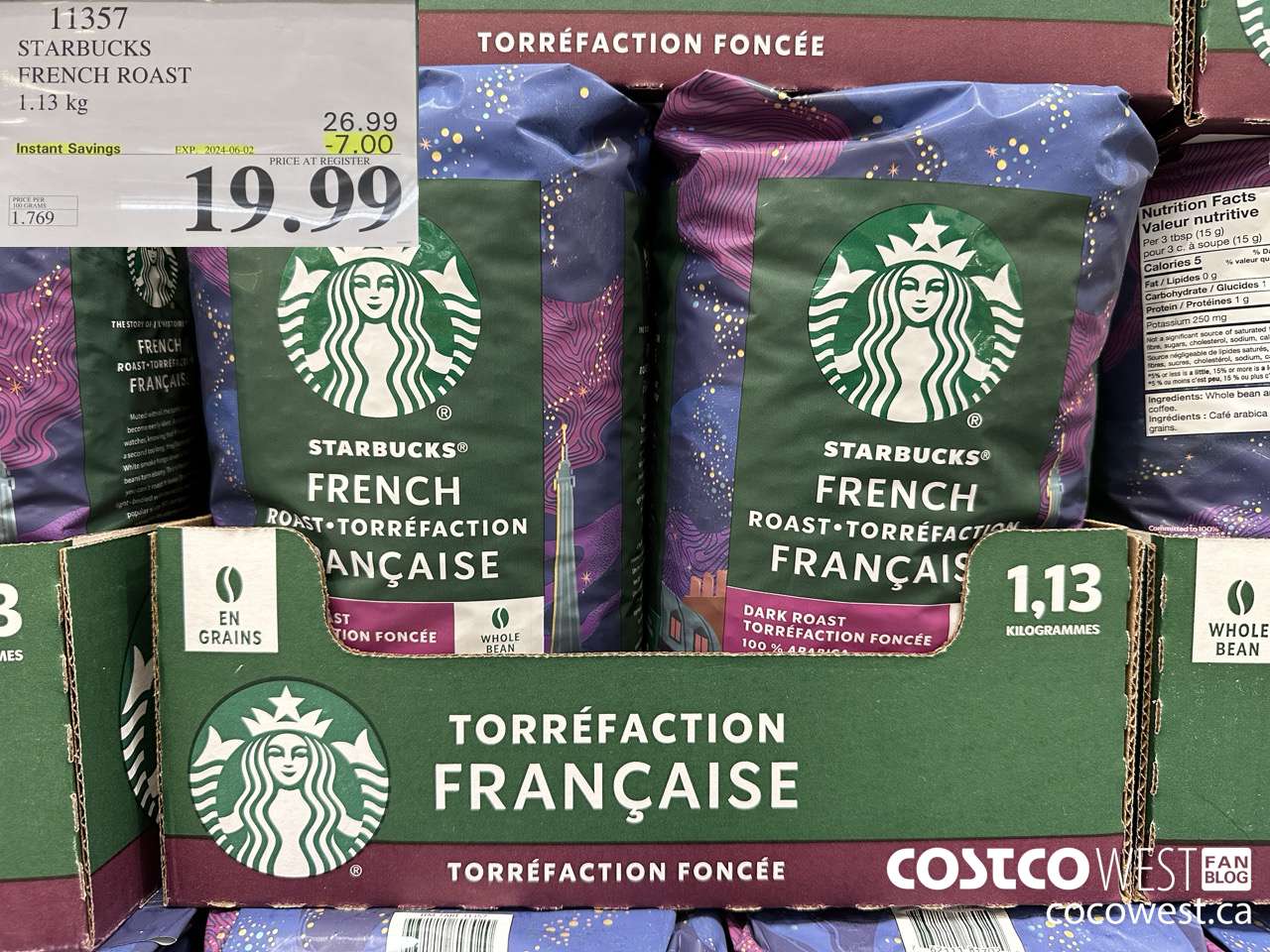 11357 STARBUCKS FRENCH ROAST 1.13KG ($7.00 INSTANT SAVINGS EXPIRES ON 2024-06-02) $19.99