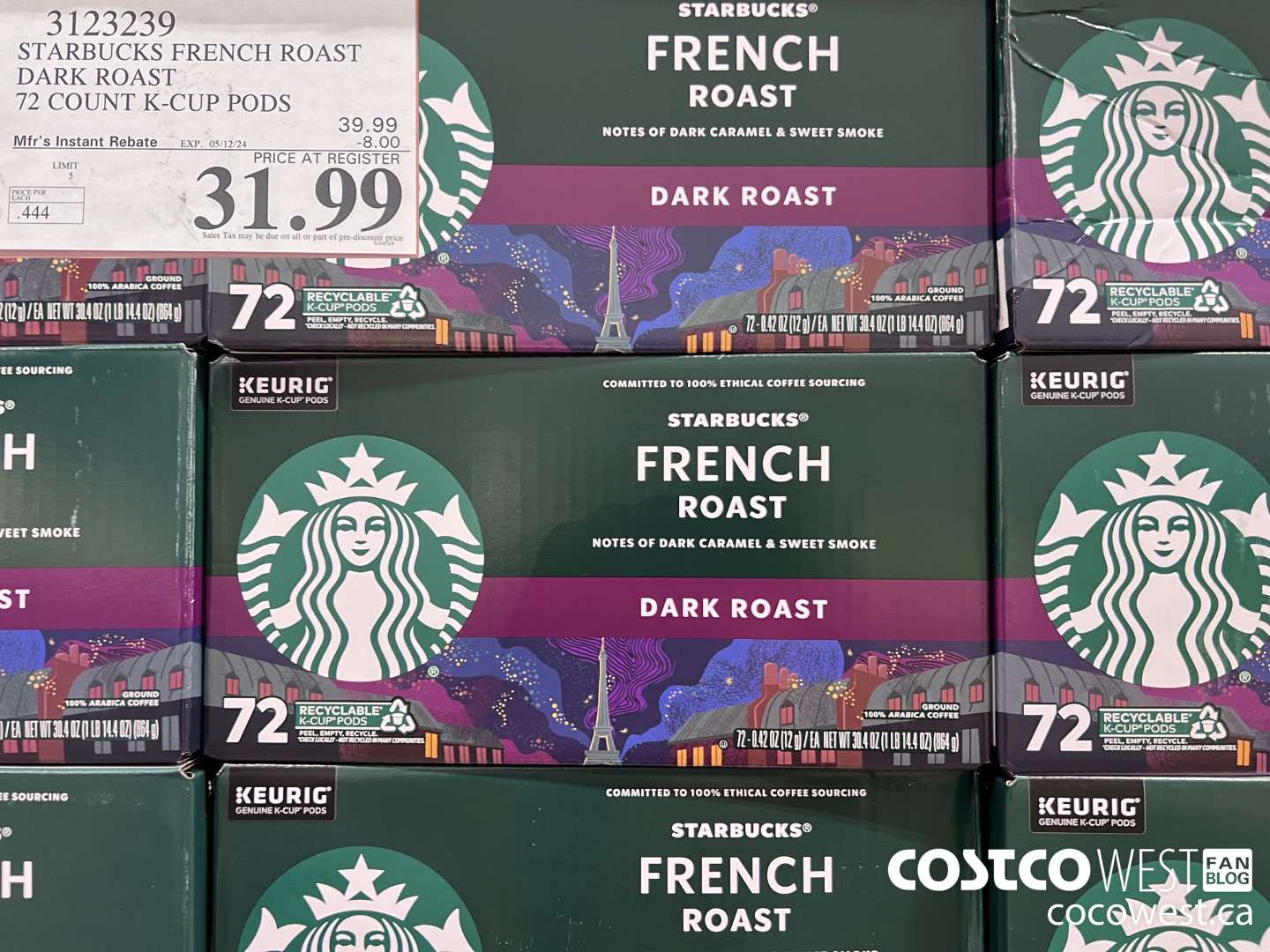 3123239 STARBUCKS FRENCH ROAST DARK ROAST 72 COUNT K-CUP PODS ($8.00 INSTANT SAVINGS EXPIRES ON 2024-05-12) $31.99