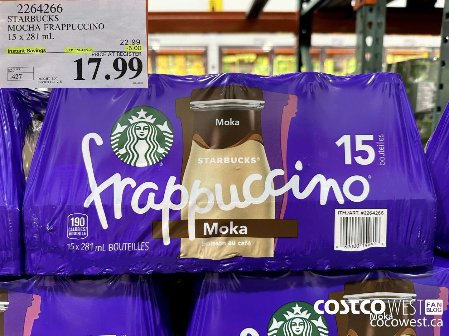 2264266 STARBUCKS MOCHA FRAPPUCINO 15 X 281 ML ($5.00 INSTANT SAVINGS EXPIRES ON 2024-05-26) $17.99