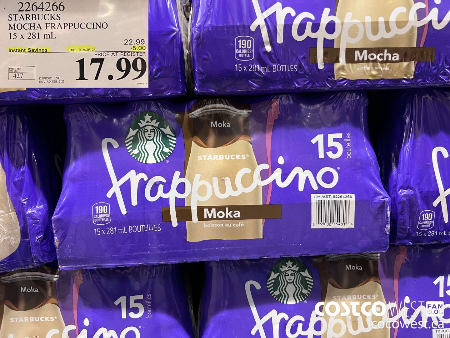 2264266 STARBUCKS MOCHA FRAPPUCINO 15 X 281 ML ($5.00 INSTANT SAVINGS EXPIRES ON 2024-05-26) $17.99