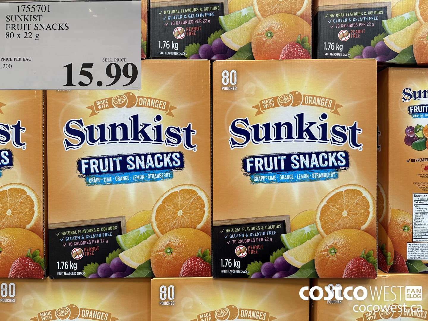 1755701 SUNKIST FRUIT SNACKS 80 X 22 G $15.99