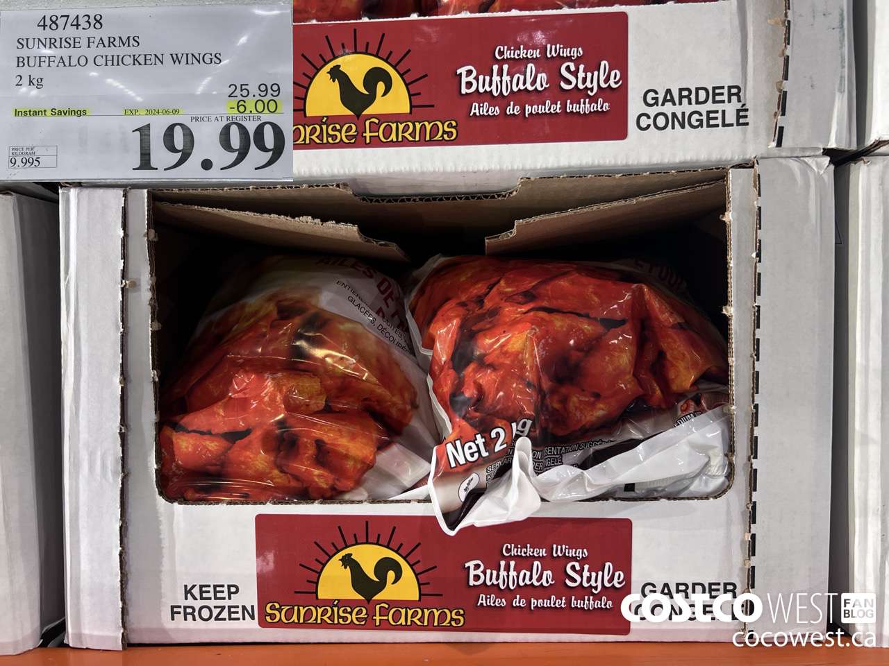 487438 SUNRISE FARMS BUFFALO CHICKEN WINGS 2 kg ($6.00 INSTANT SAVINGS EXPIRES ON 2024-06-09) $19.99
