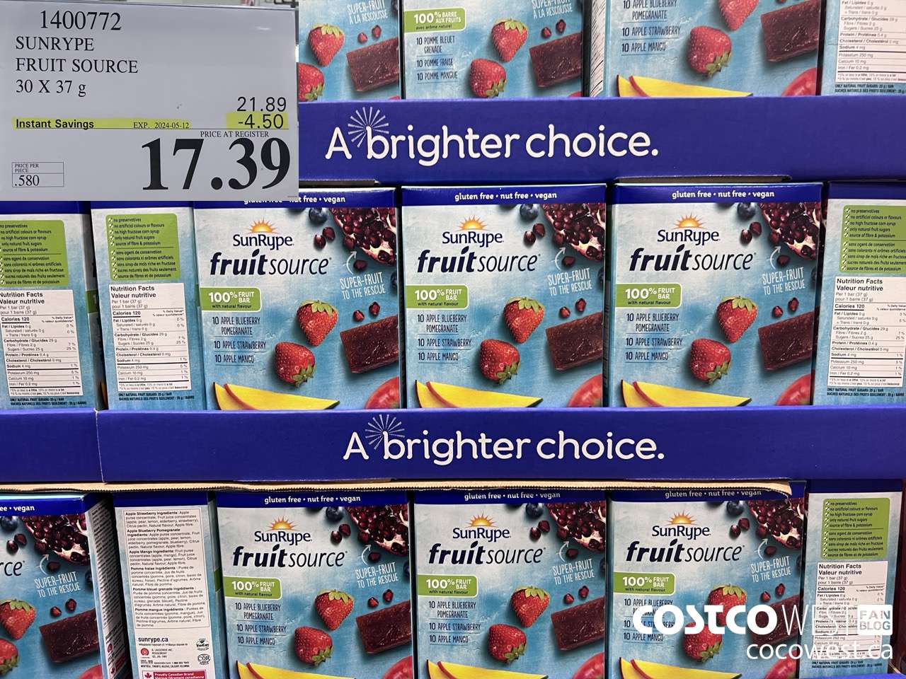 1400772 SUNRYPE FRUIT SOURCE 30 X 37 G ($4.50 INSTANT SAVINGS EXPIRES ON 2024-05-12) $17.39