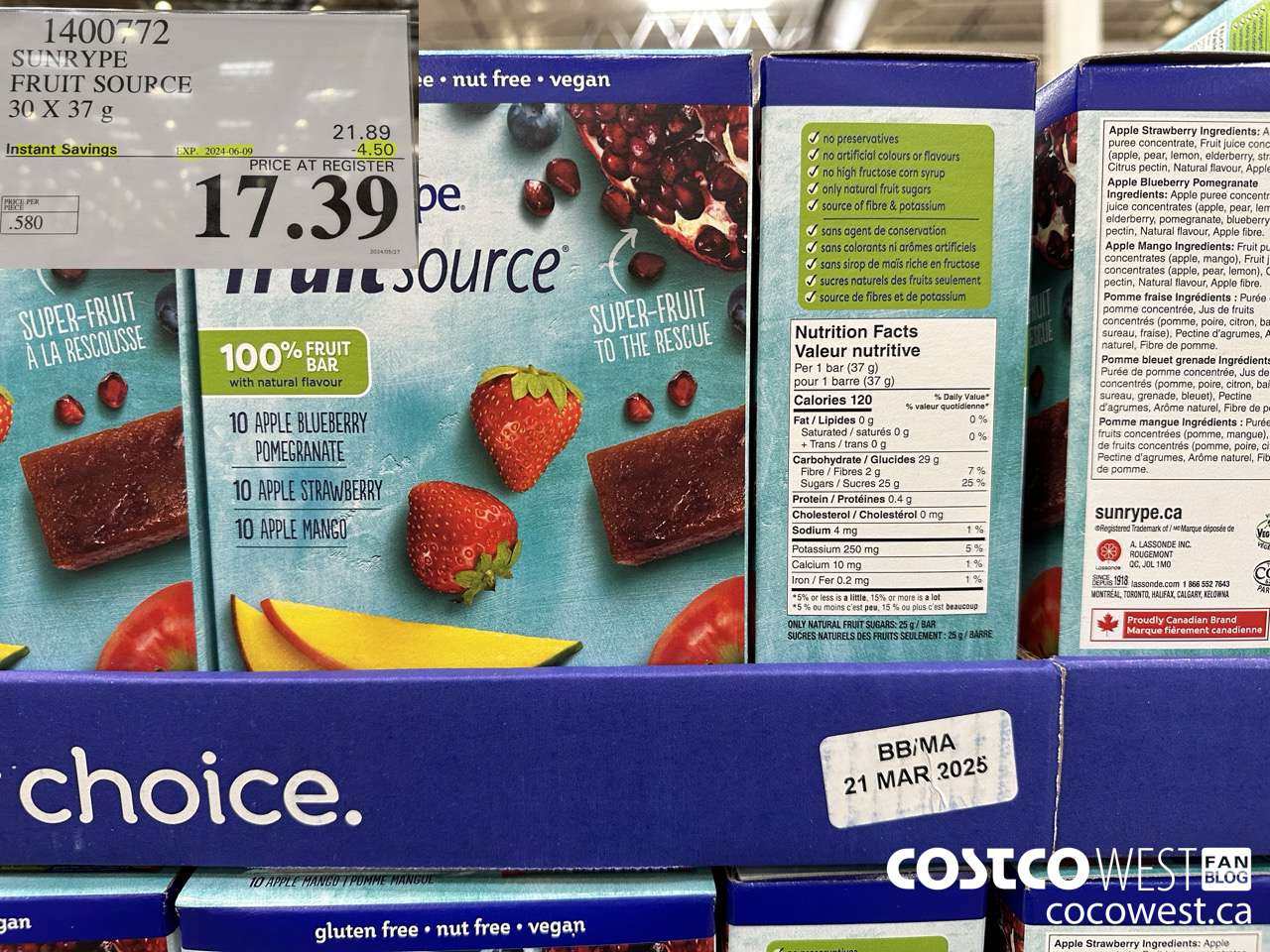 1400772 SUNRYPE FRUIT SOURCE 30 X 37 G ($4.50 INSTANT SAVINGS EXPIRES ON 2024-06-09) $17.39