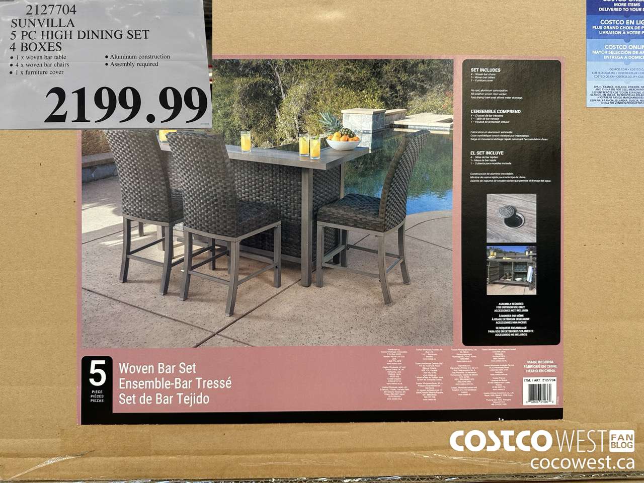 2127704 SUNVILLA 5 PC HIGH DINING SET 4 BOXES $2199.99