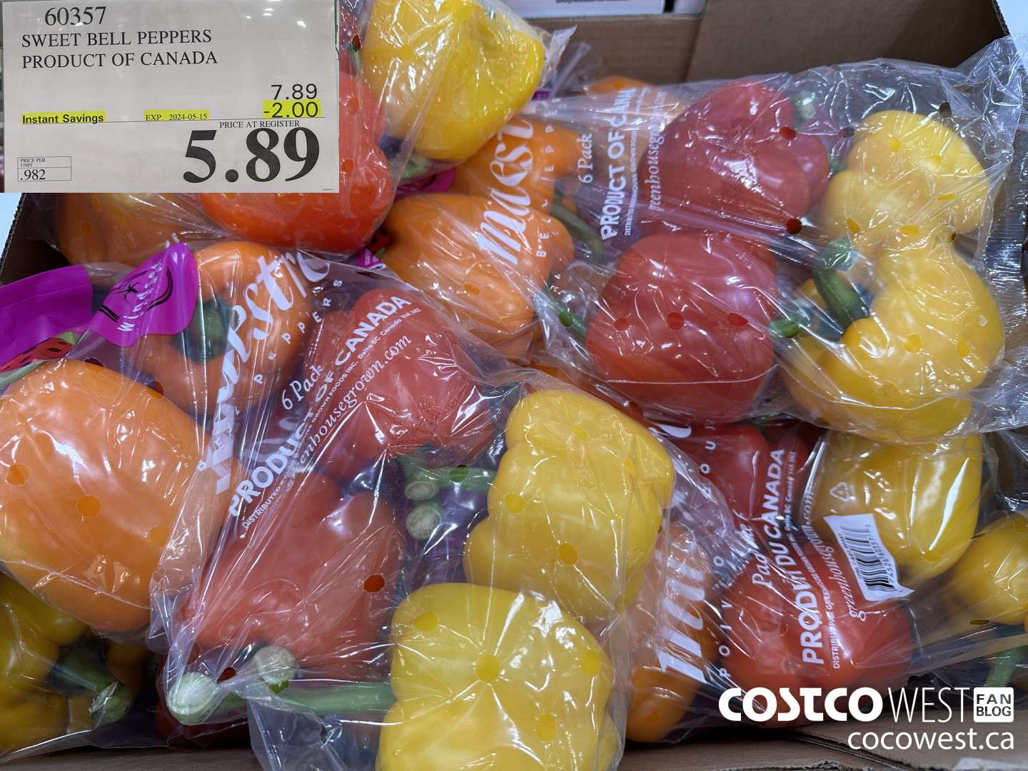 60357 SWEET BELL PEPPERS PRODUCT OF CANADA ($2.00 INSTANT SAVINGS EXPIRES ON 2024-05-15) $5.89