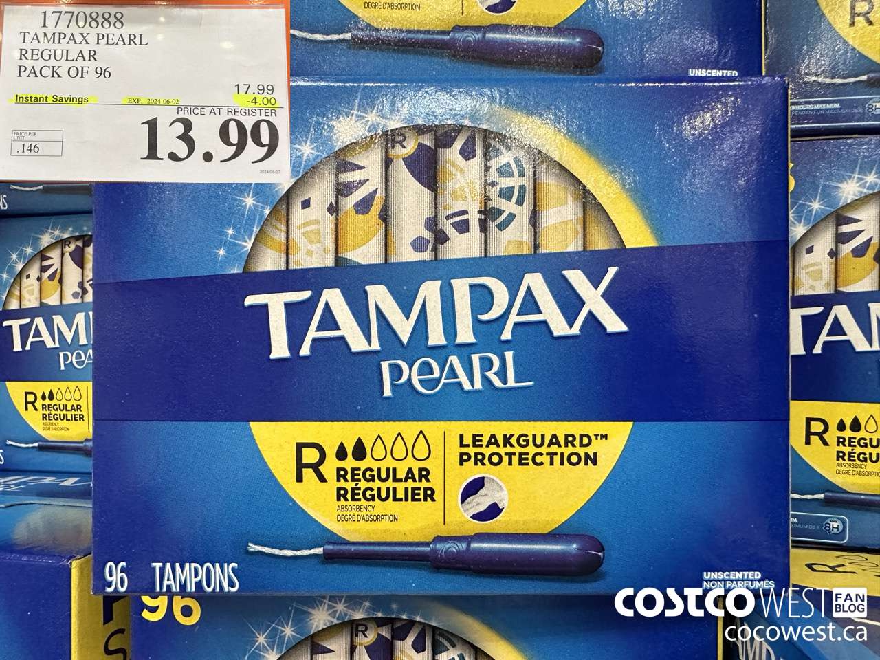 1770888 TAMPAX PEARL REGULAR PACK OF 96 ($4.00 INSTANT SAVINGS EXPIRES ON 2024-06-02) $13.99