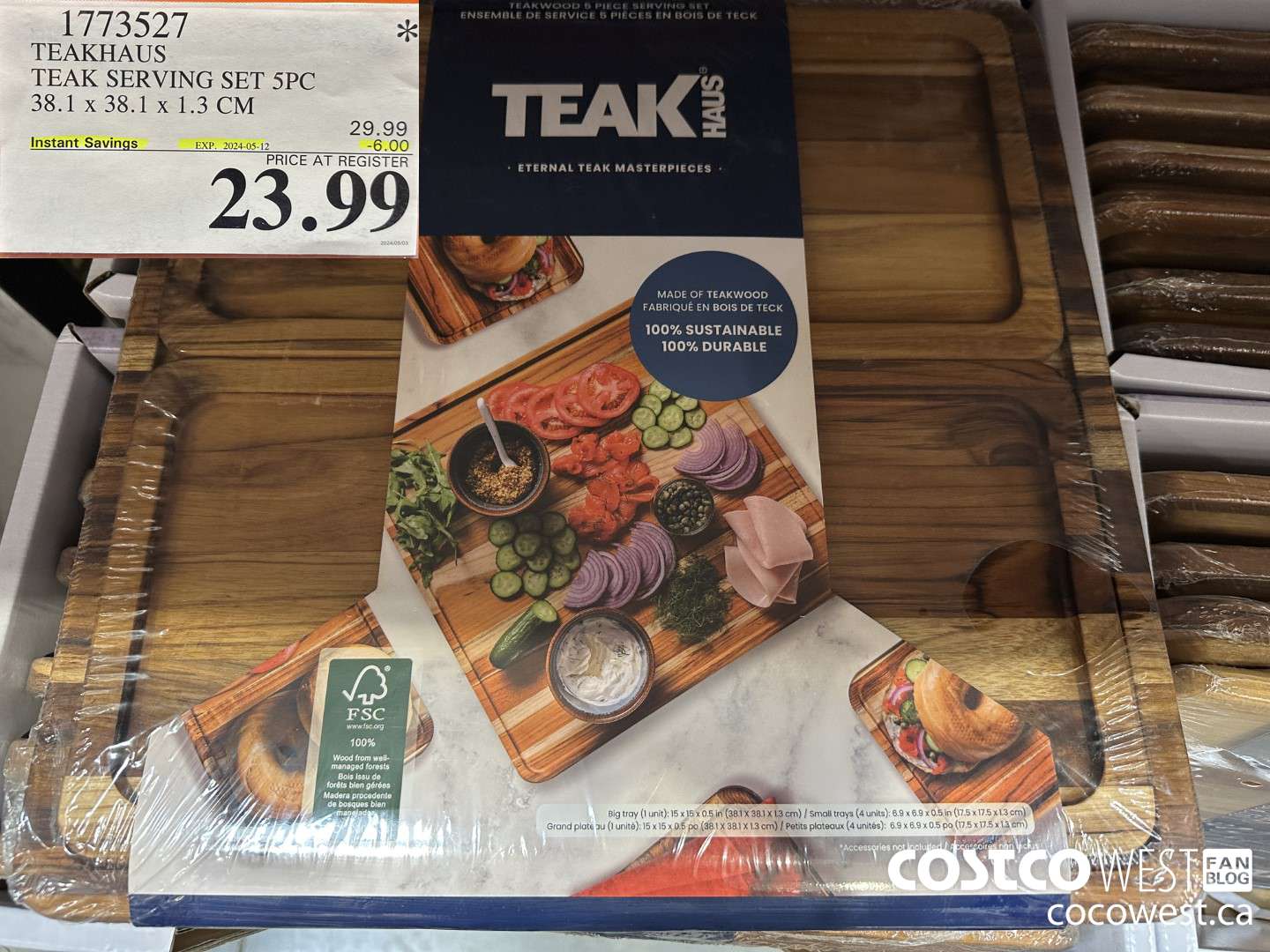 1773527 TEAKHAUS TEAK SERVING SET 5PC 38.1x 38.1 x 1.3 CM ($6.00 INSTANT SAVINGS EXPIRES ON 2024-05-12) $23.99