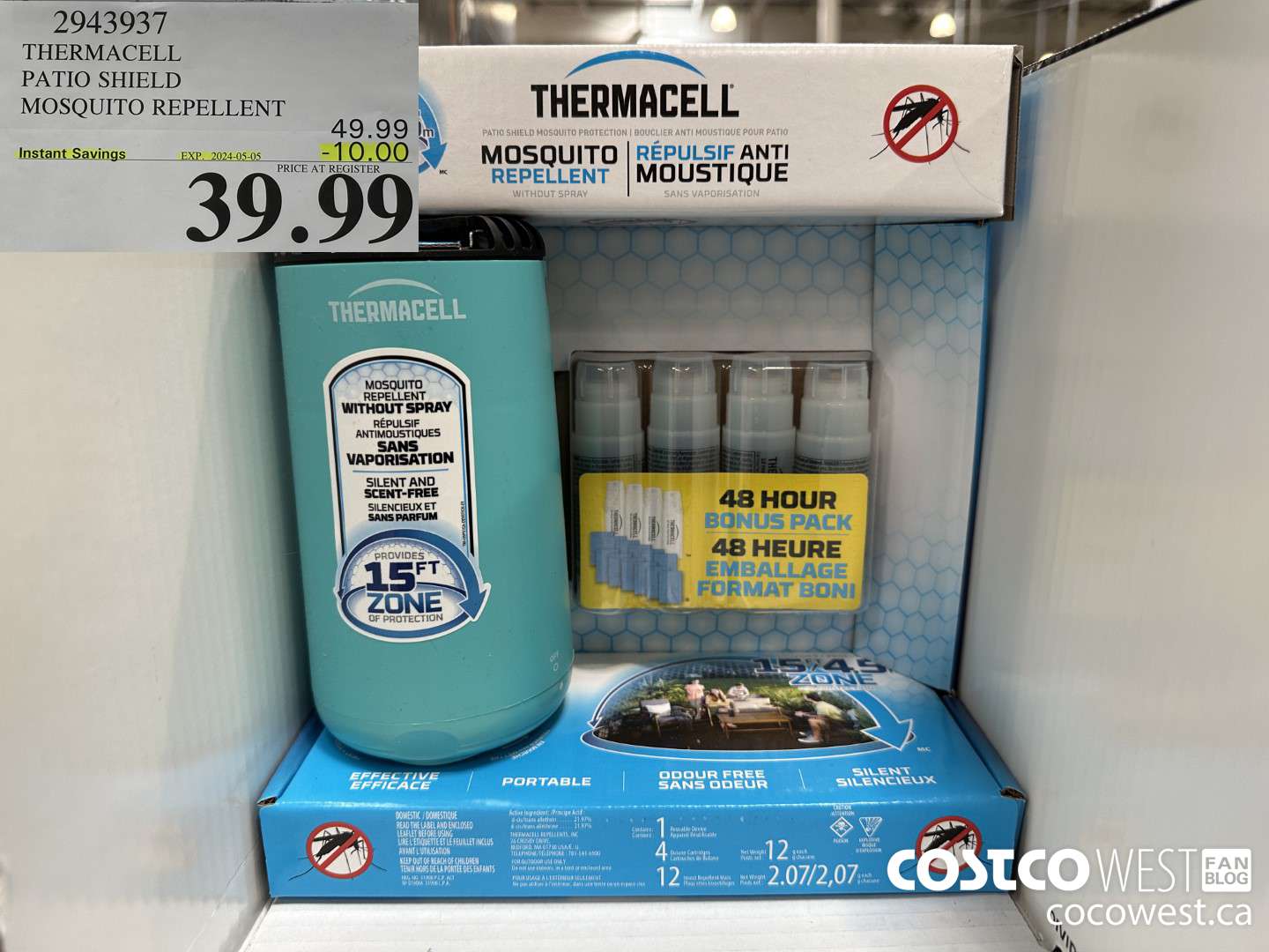 2943937 THERMACELL PATIO SHIELD MOSQUITO REPELLENT ($10.00 INSTANT SAVINGS EXPIRES ON 2024-05-05) $39.99