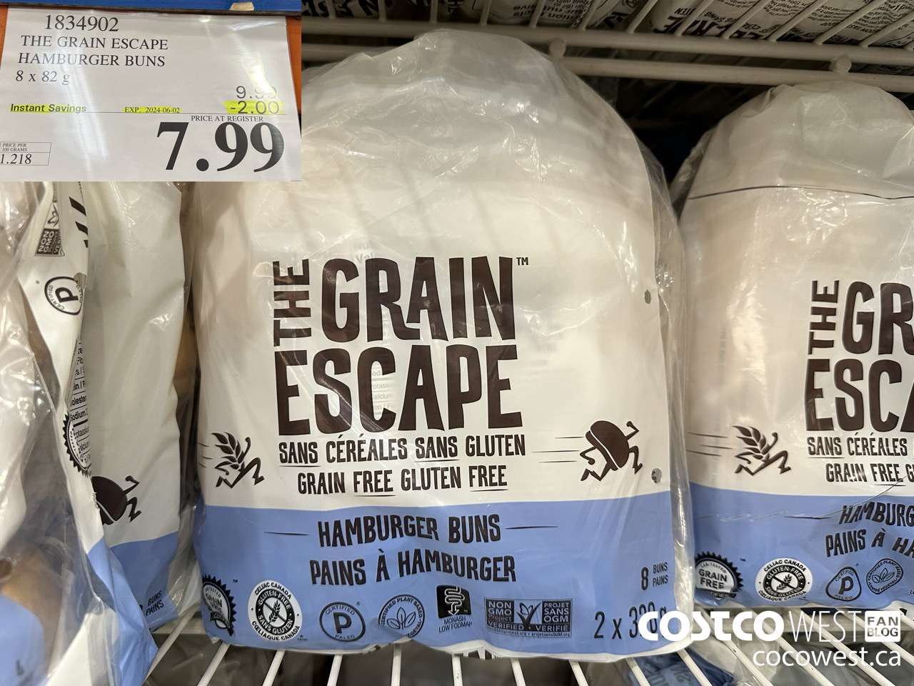 1834902 THE GRAIN ESCAPE HAMBURGER BUNS 8 X 82 G ($2.00 INSTANT SAVINGS EXPIRES ON 2024-06-02) $7.99