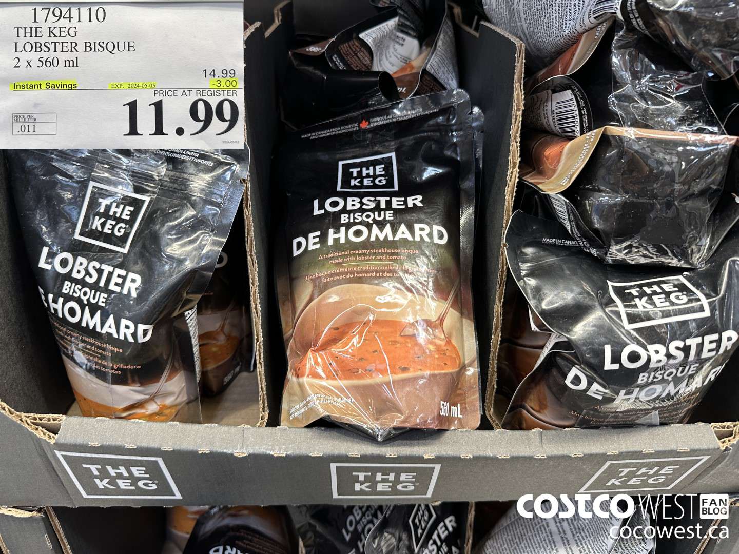 1794110 THE KEG LOBSTER BISQUE 2 X 560 ML ($3.00 INSTANT SAVINGS EXPIRES ON 2024-05-05) $11.99