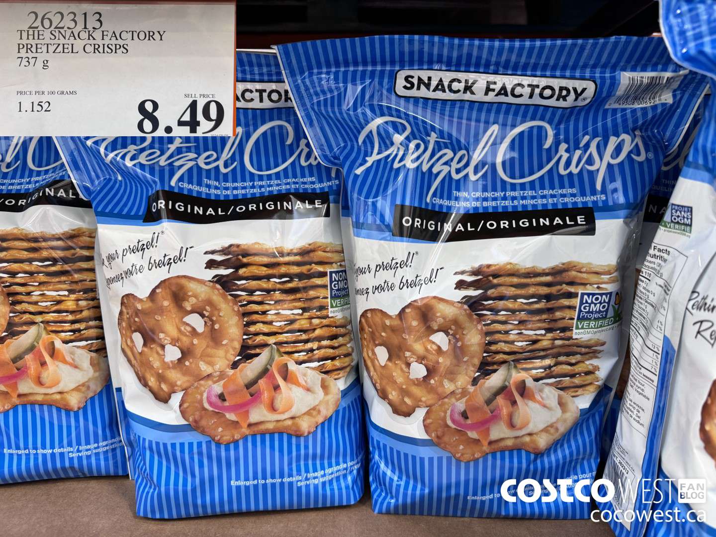 262313 THE SNACK FACTORY PRETZEL CRISPS 737 g $8.49