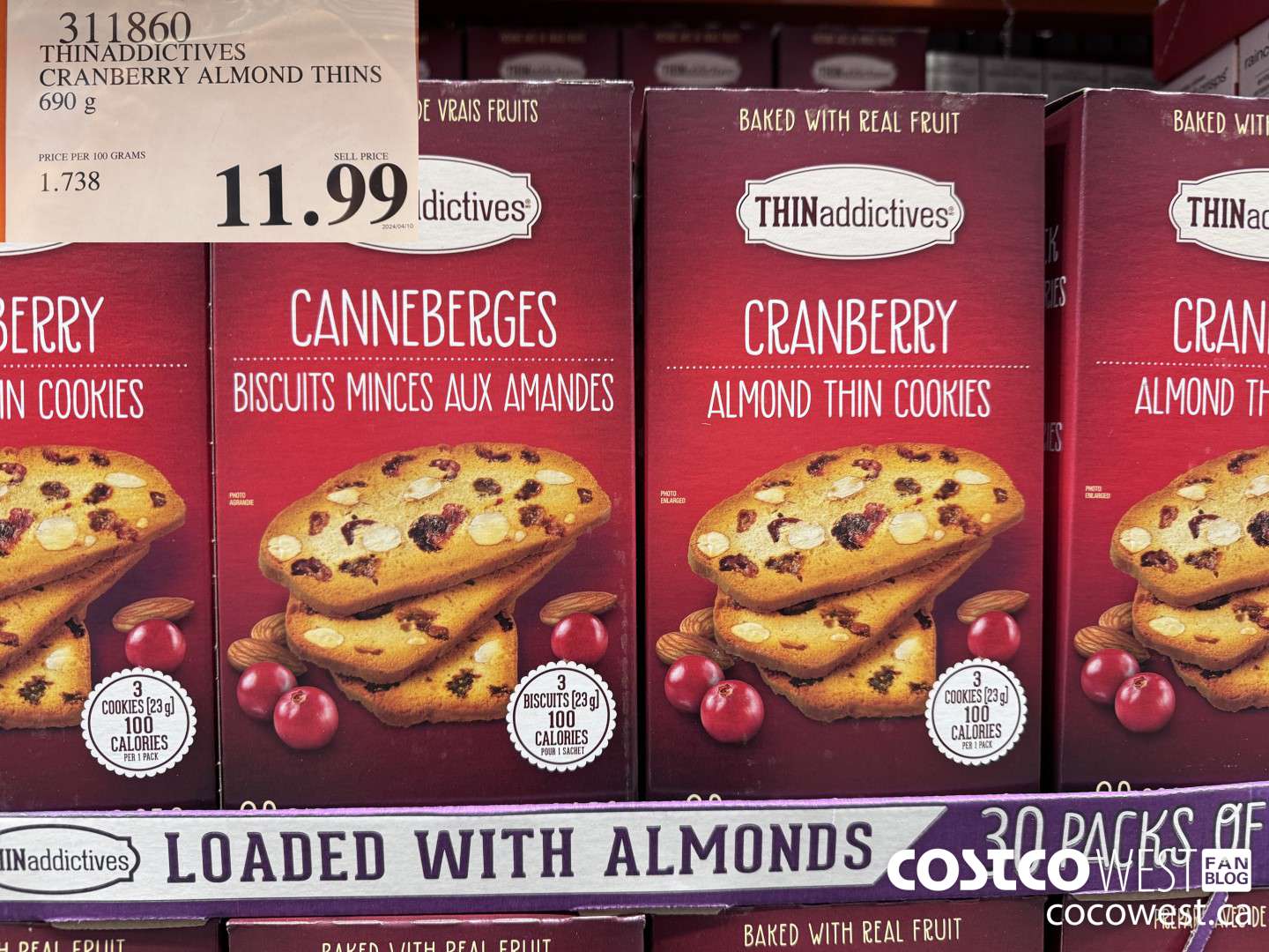 311860 THINADDICTIVES CRANBERRY ALMOND THINS 690G $11.99